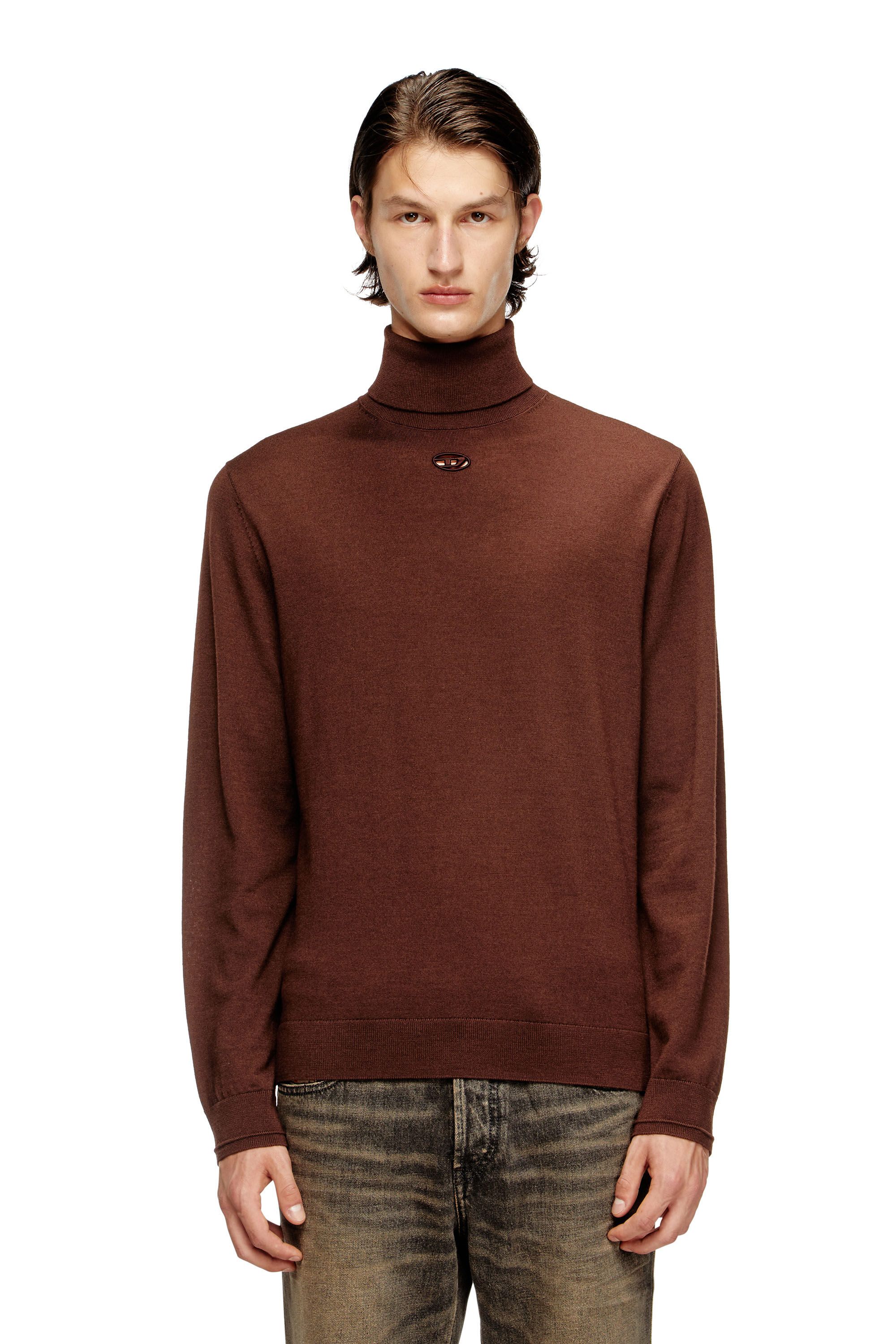 Diesel - K-VARTA, Herren Rollkragenpullover aus Wolle mit Cutout-Logo in Braun - 3