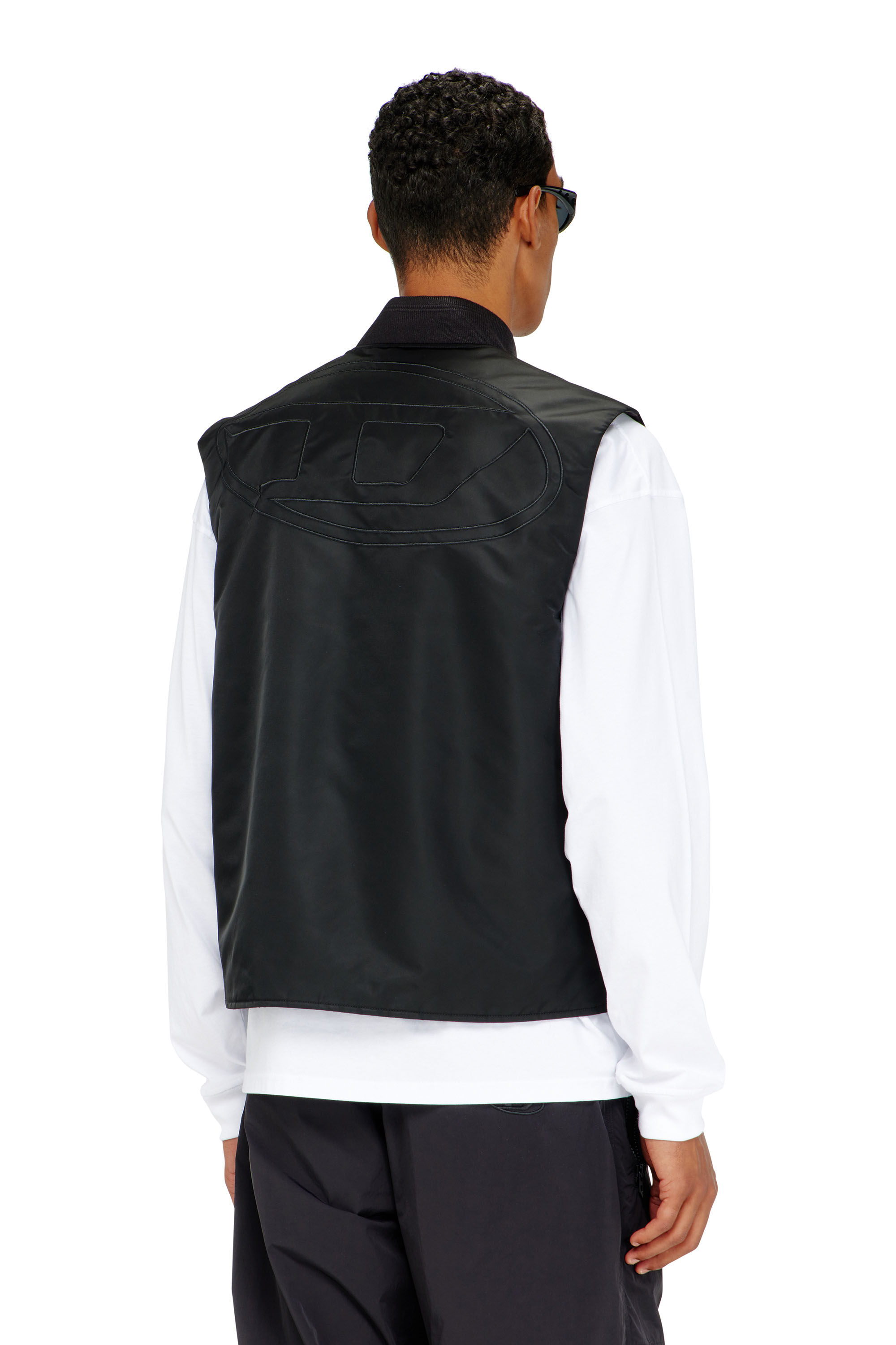Diesel - W-TYPE-D1-SL, Herren Gepolsterte Satinweste mit Oval-D-Stickerei in Schwarz - 4