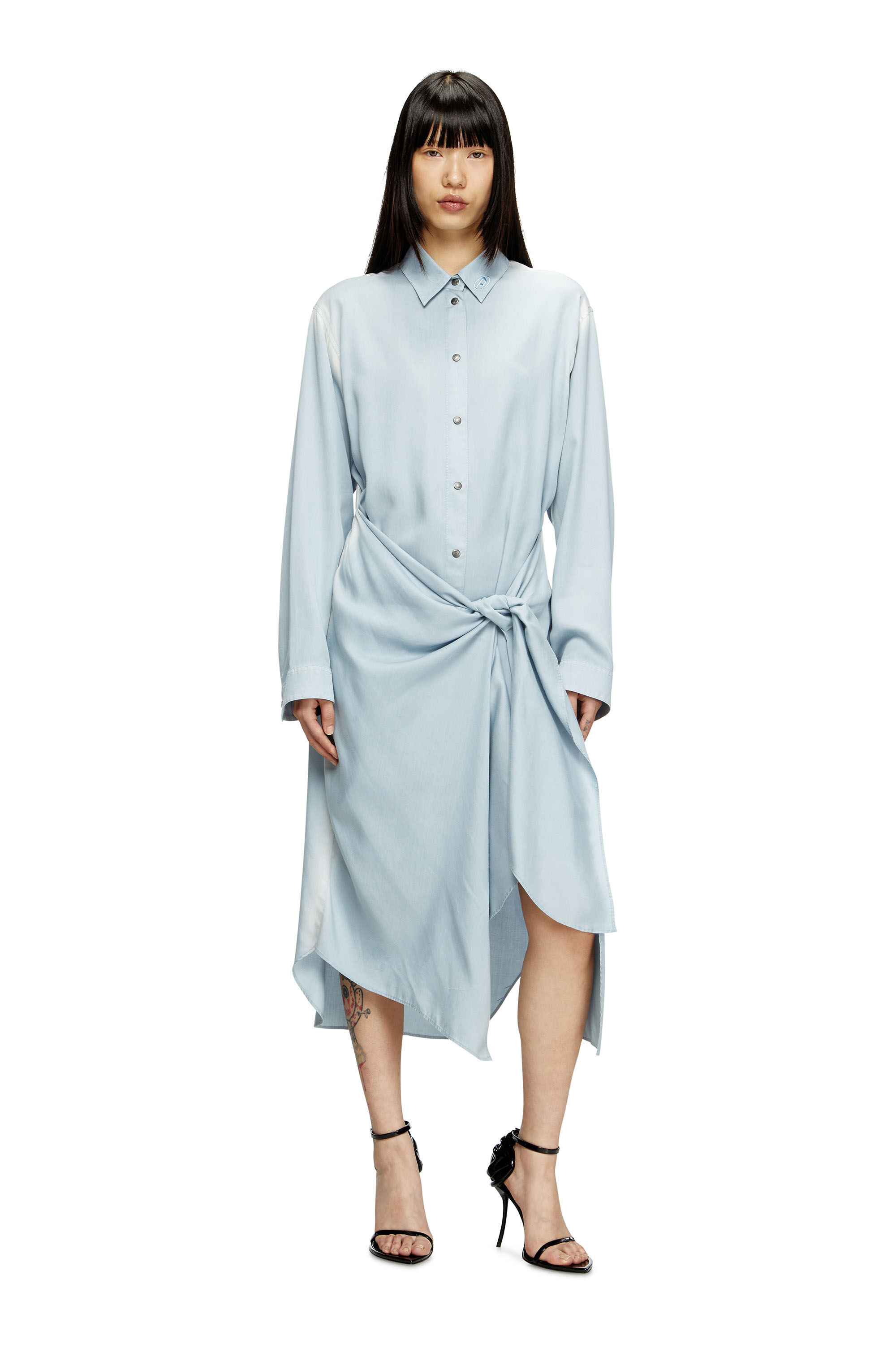 Diesel - D-ILETTA-R1, Damen Wickel-Shirtkleid aus behandeltem Twill in Hellblau - 2