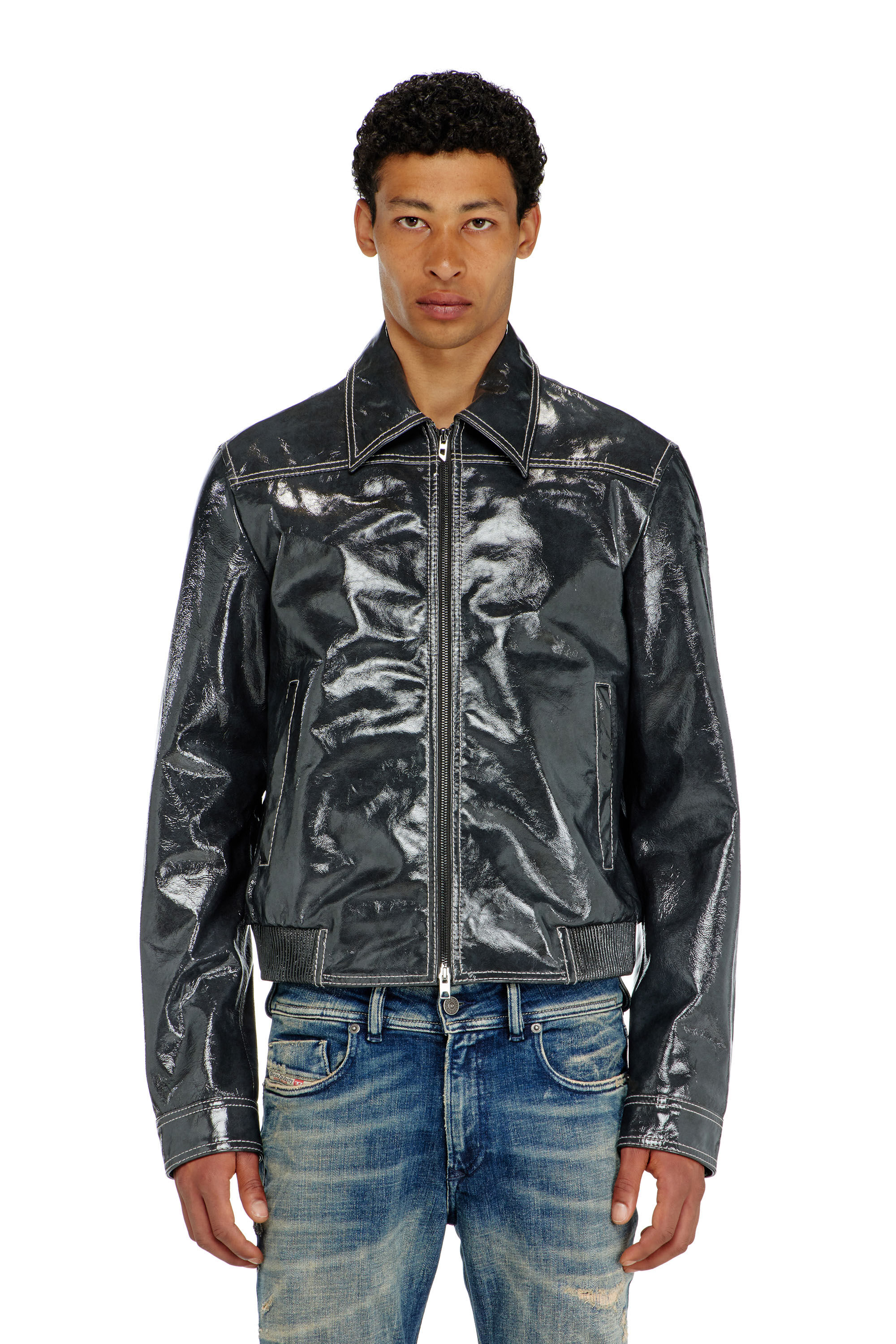 Diesel - L-ADDI, Herren Patent-leather jacket in Dunkelgrau - 3