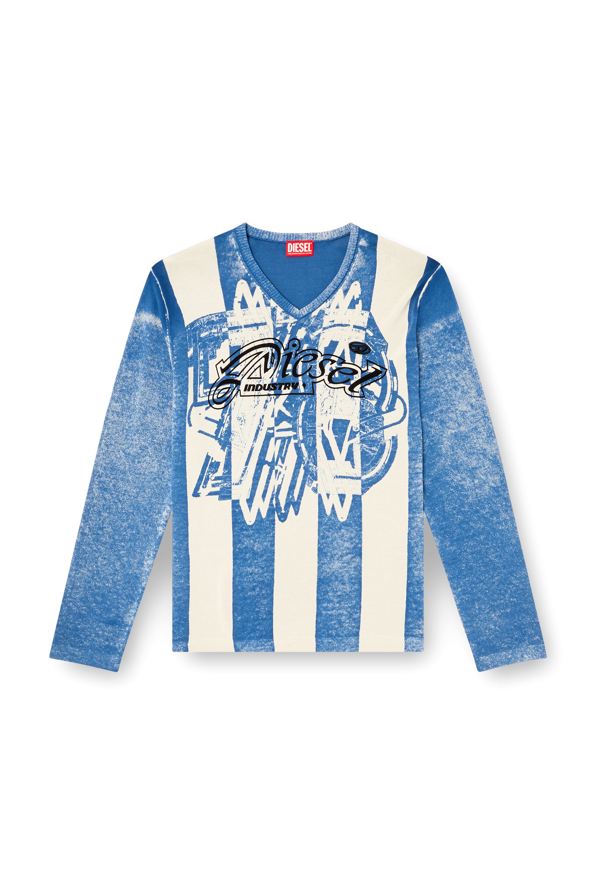 Diesel - K-OLIBA-V, Herren Gestreifter Pullover mit Innen-Print in Blau/Weiss - 2