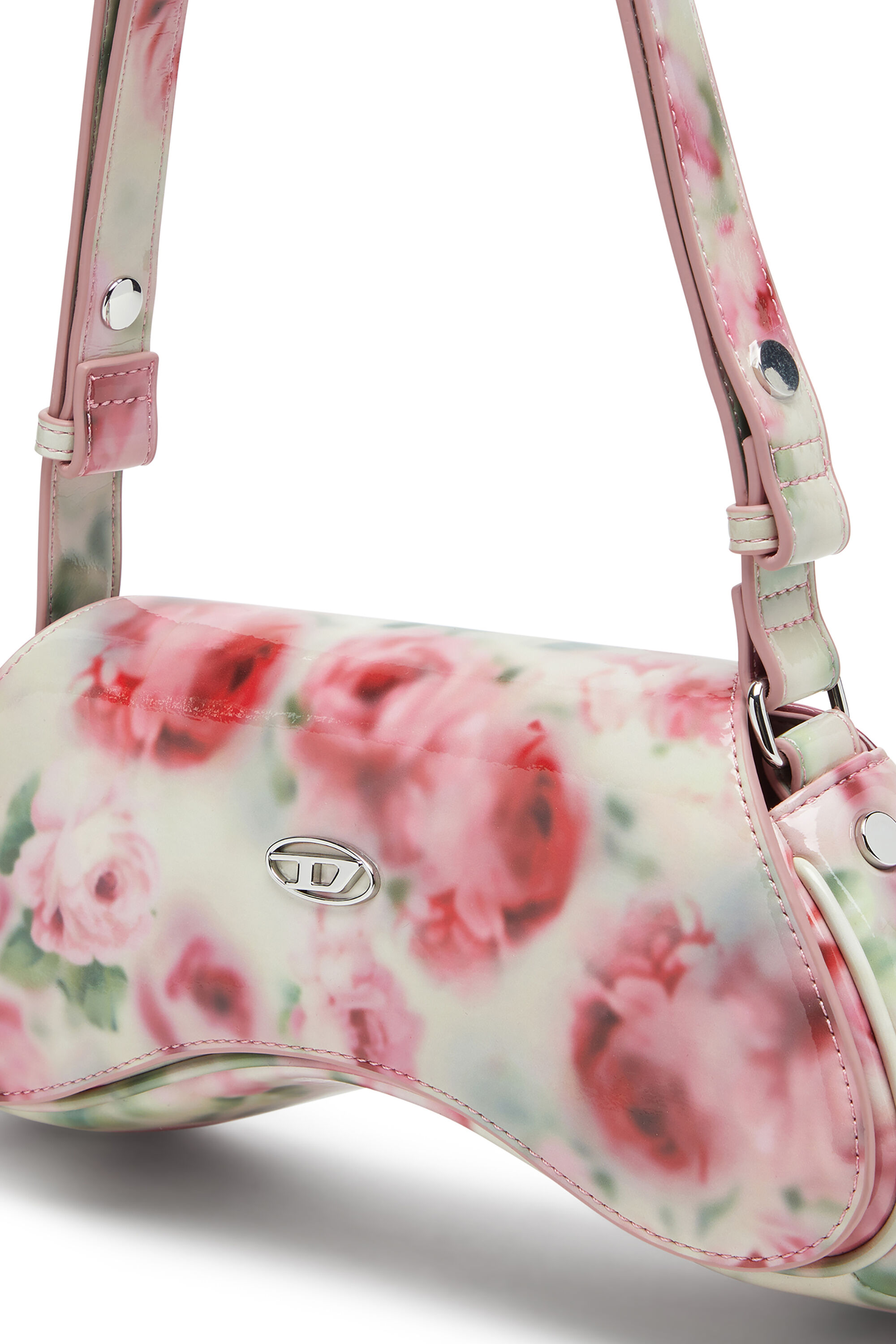Diesel - PLAY CROSSBODY, Damen Play-Schultertasche mit glänzendem PU-Print in Weiss/Rosa - 5