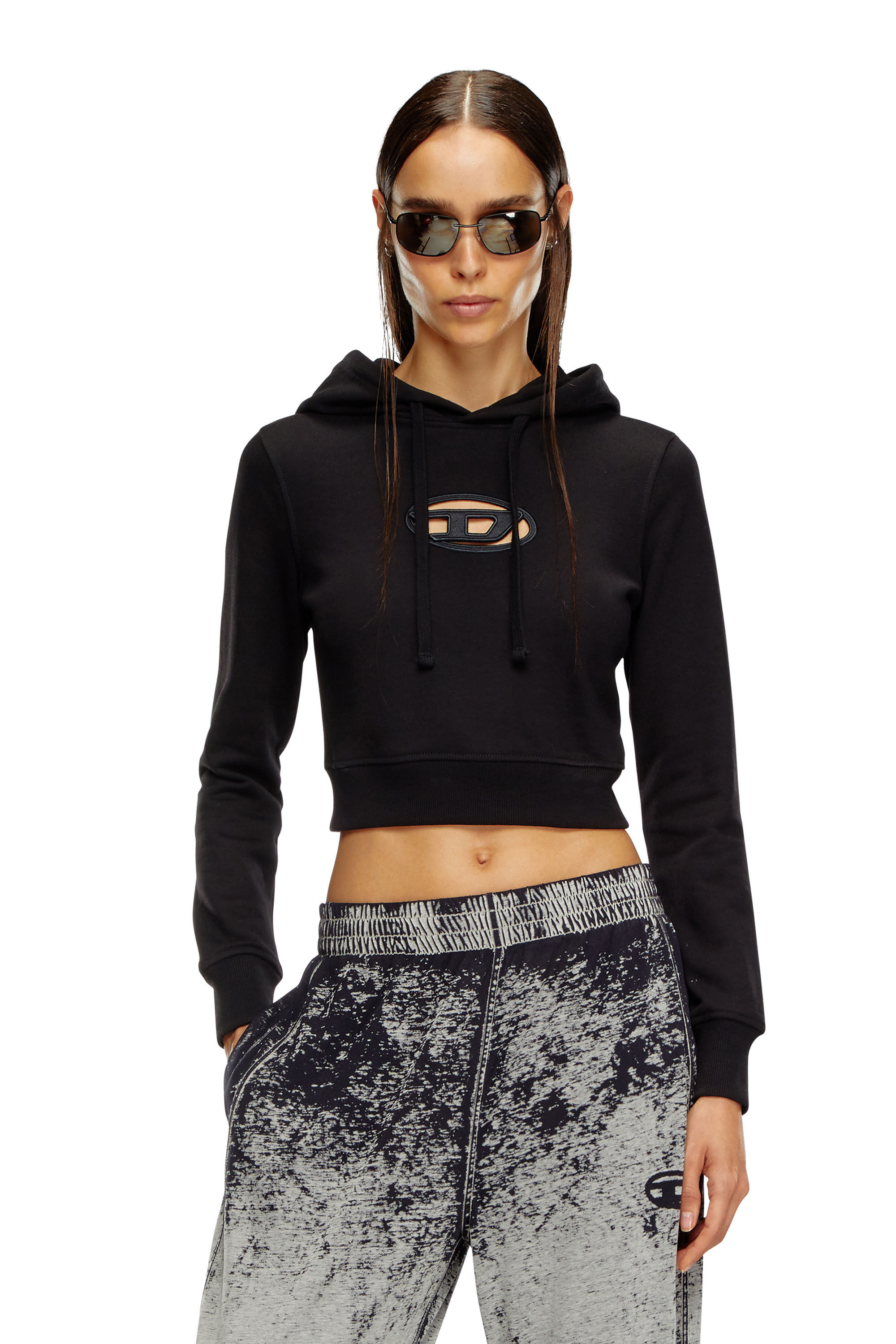 Diesel - F-SLIMMY-HOOD-OD, Damen Hoodie mit ausgeschnittenem Oval D-Logo in Schwarz - 3