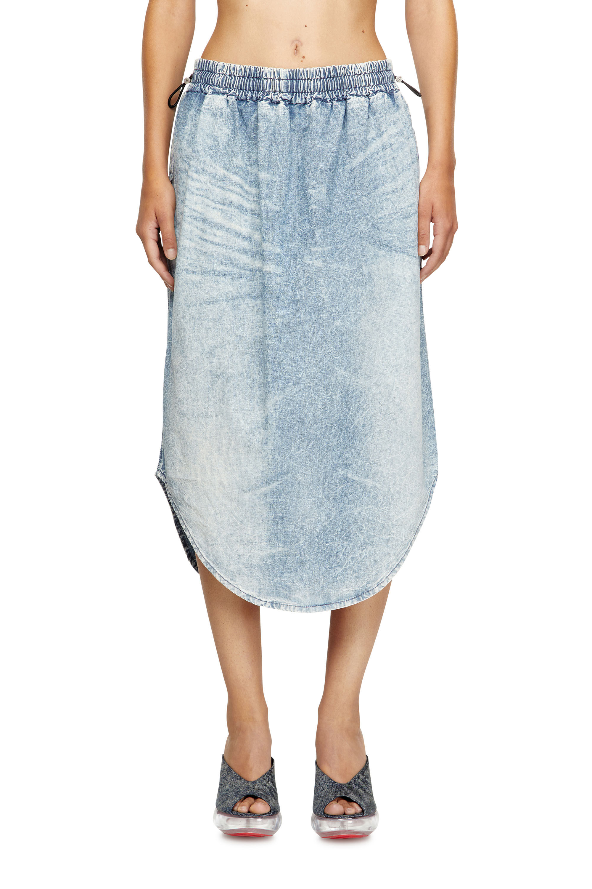 Diesel - DE-ASHLEY-S, Damen Midirock aus marmoriertem Denim in Hellblau - 3