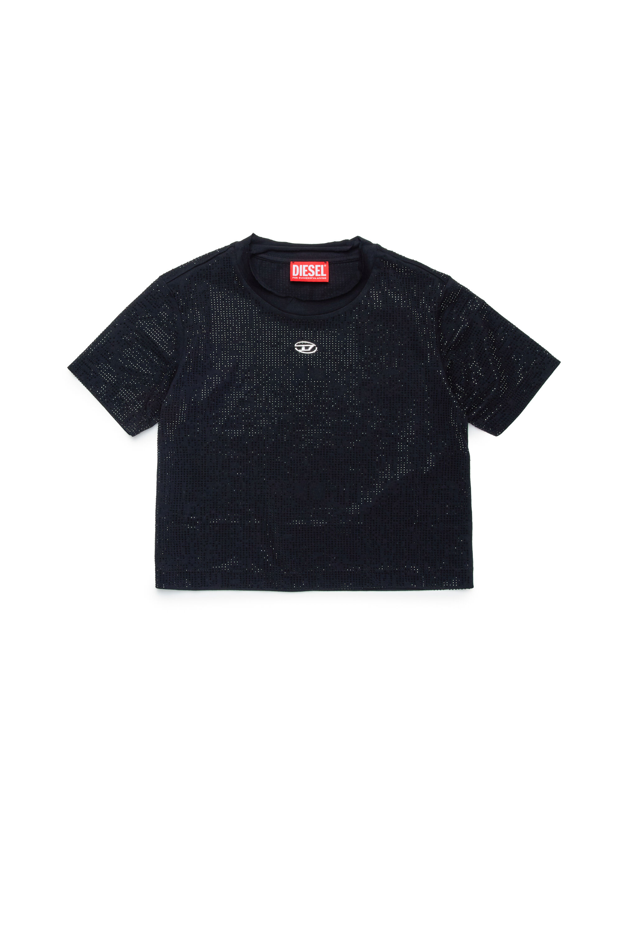Diesel - TYFRY, Damen T-Shirt aus Baumwolle mit Micro-Strasssteinen in Schwarz - Image 1