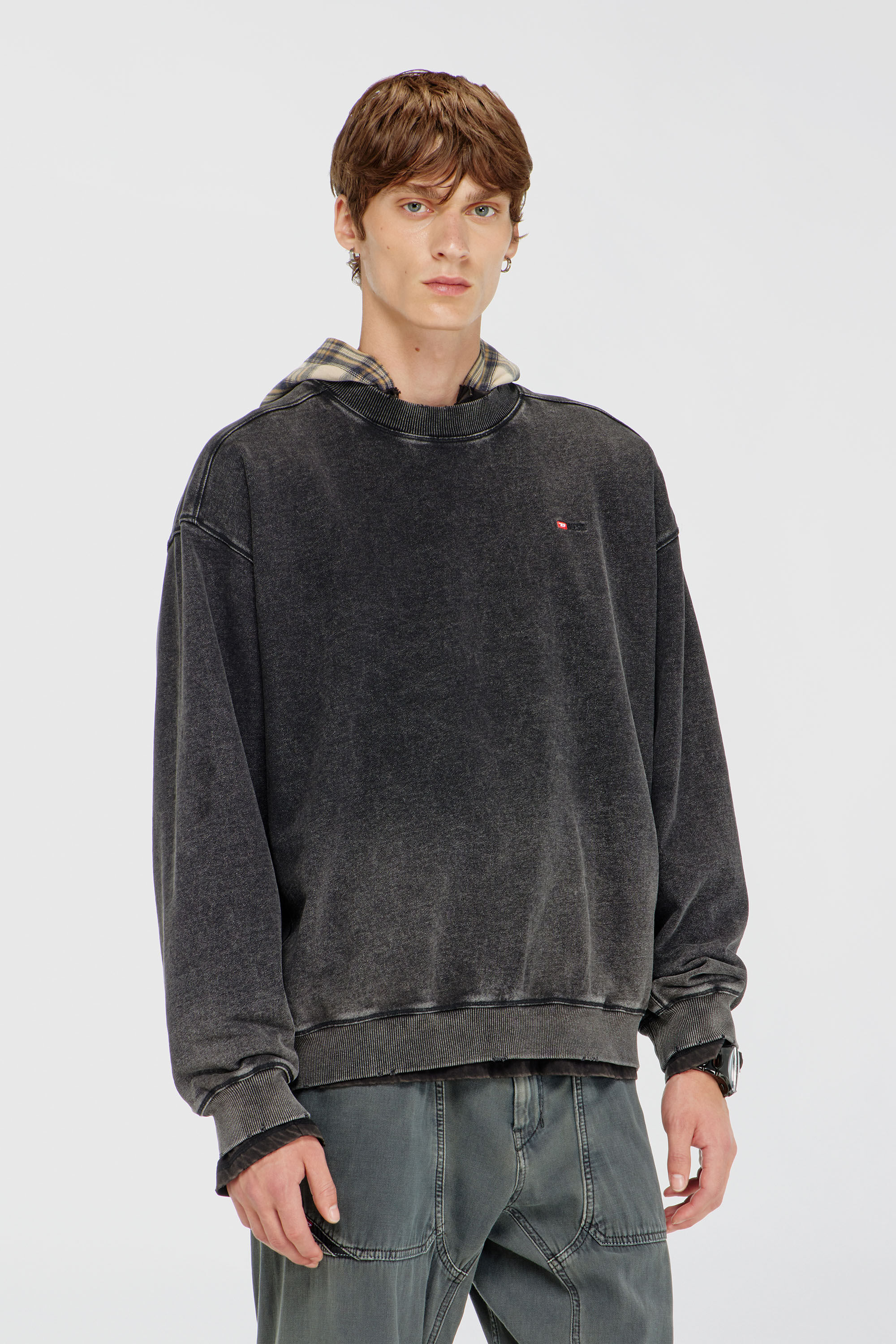 Diesel - S-CROX, Herren Sweatshirt aus Baumwolle mit verwaschenem Effekt in Dunkelgrau - 3