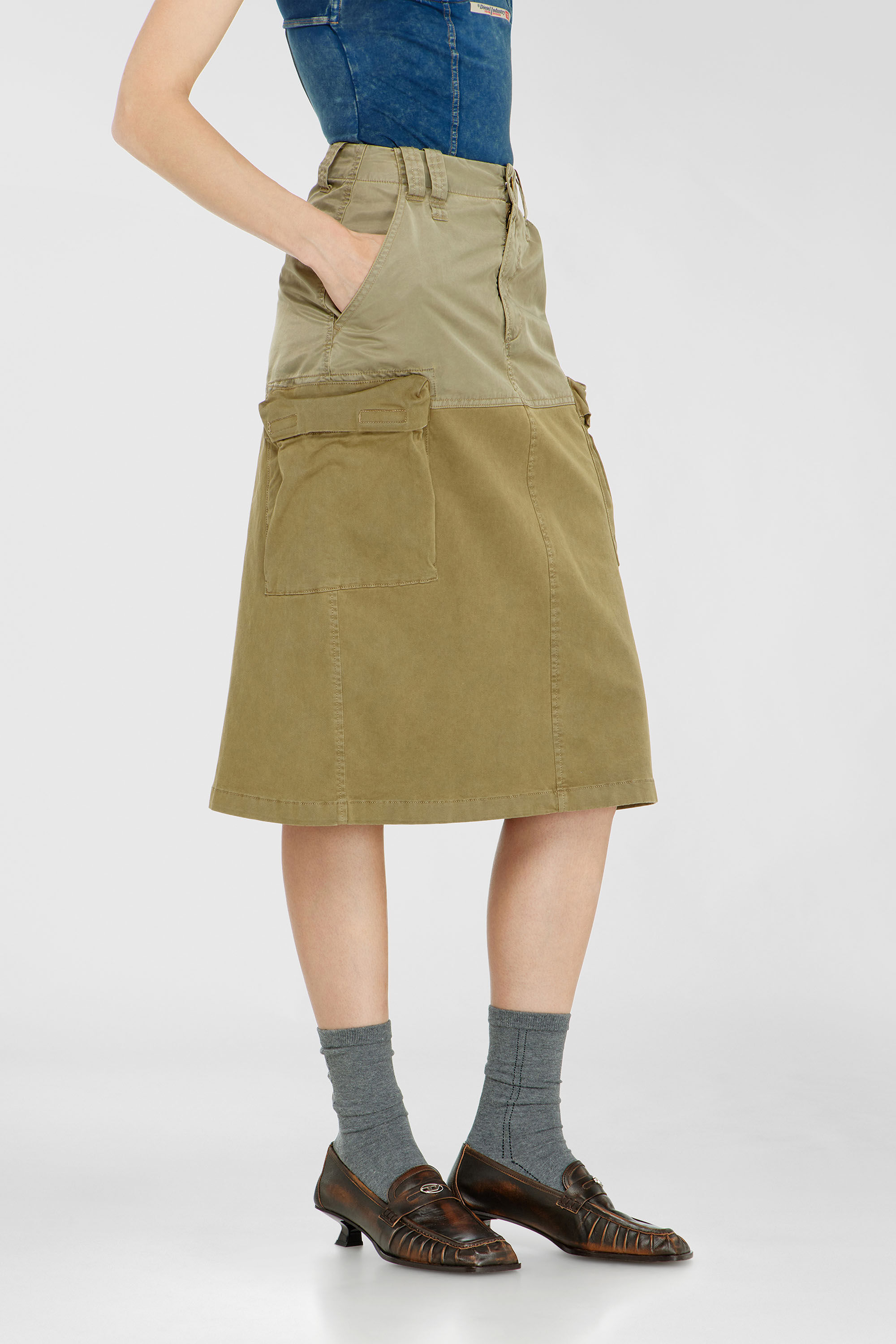 Diesel - O-DELE, Damen Cargo-Midirock aus Baumwolle und Nylon in Olivgr&uuml;n - 3