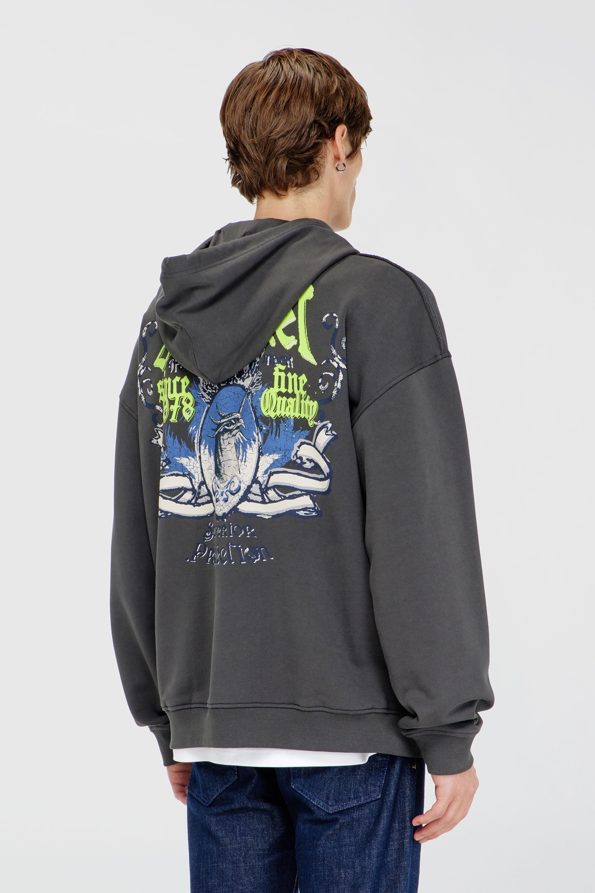 Diesel - S-BOXT-HOOD-AA2, Herren Baumwoll-Hoodie mit beflockten Grafiken in Dunkelgrau - 4