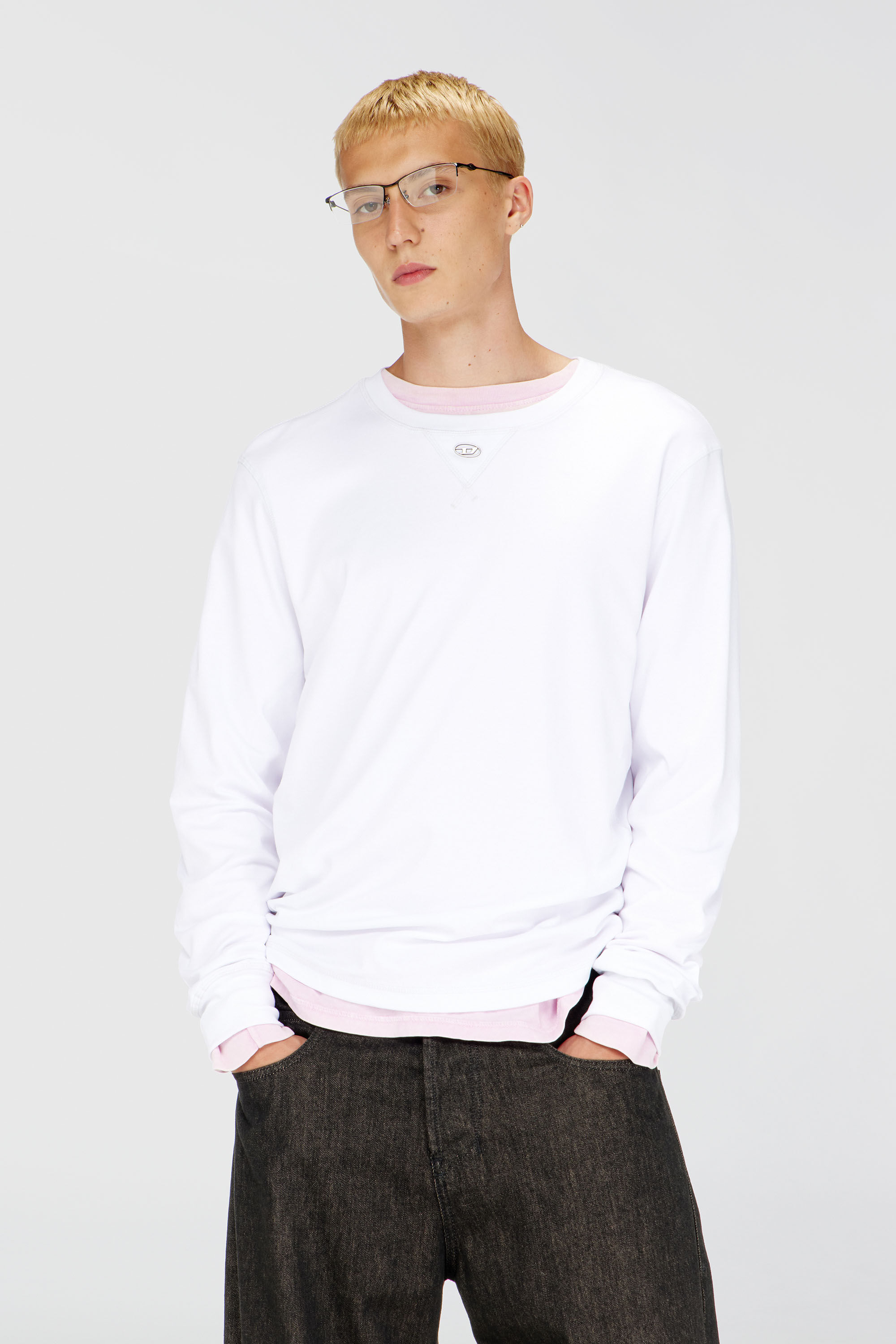 Diesel - T-MADJUST-LS-TR, Herren Baumwoll-Langarmshirt mit Oval D in Wei&szlig; - 3
