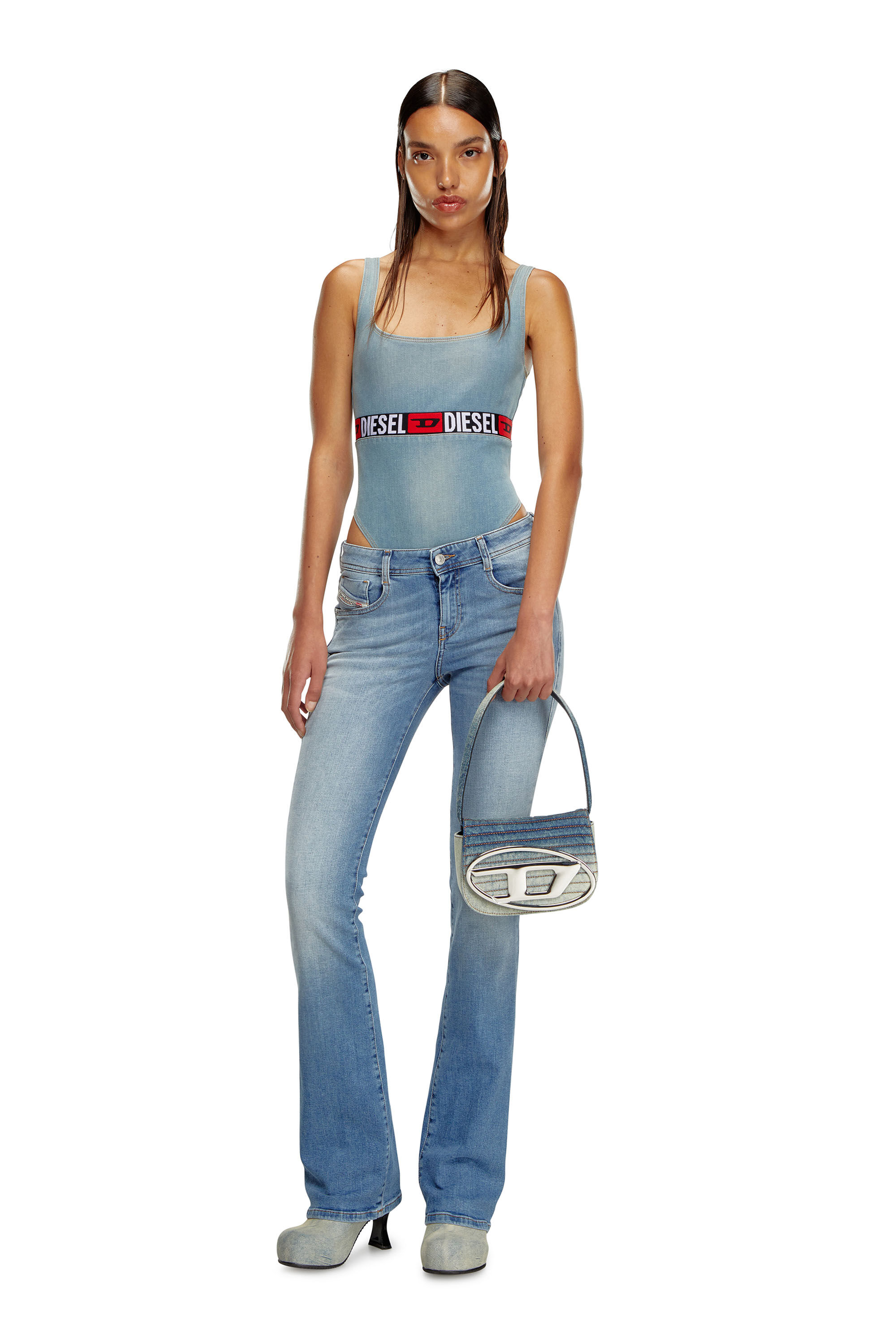 Women's 1DR - Iconic shoulder bag in solarised denim Women's 1DR - Iconic shoulder bag in solarised denim