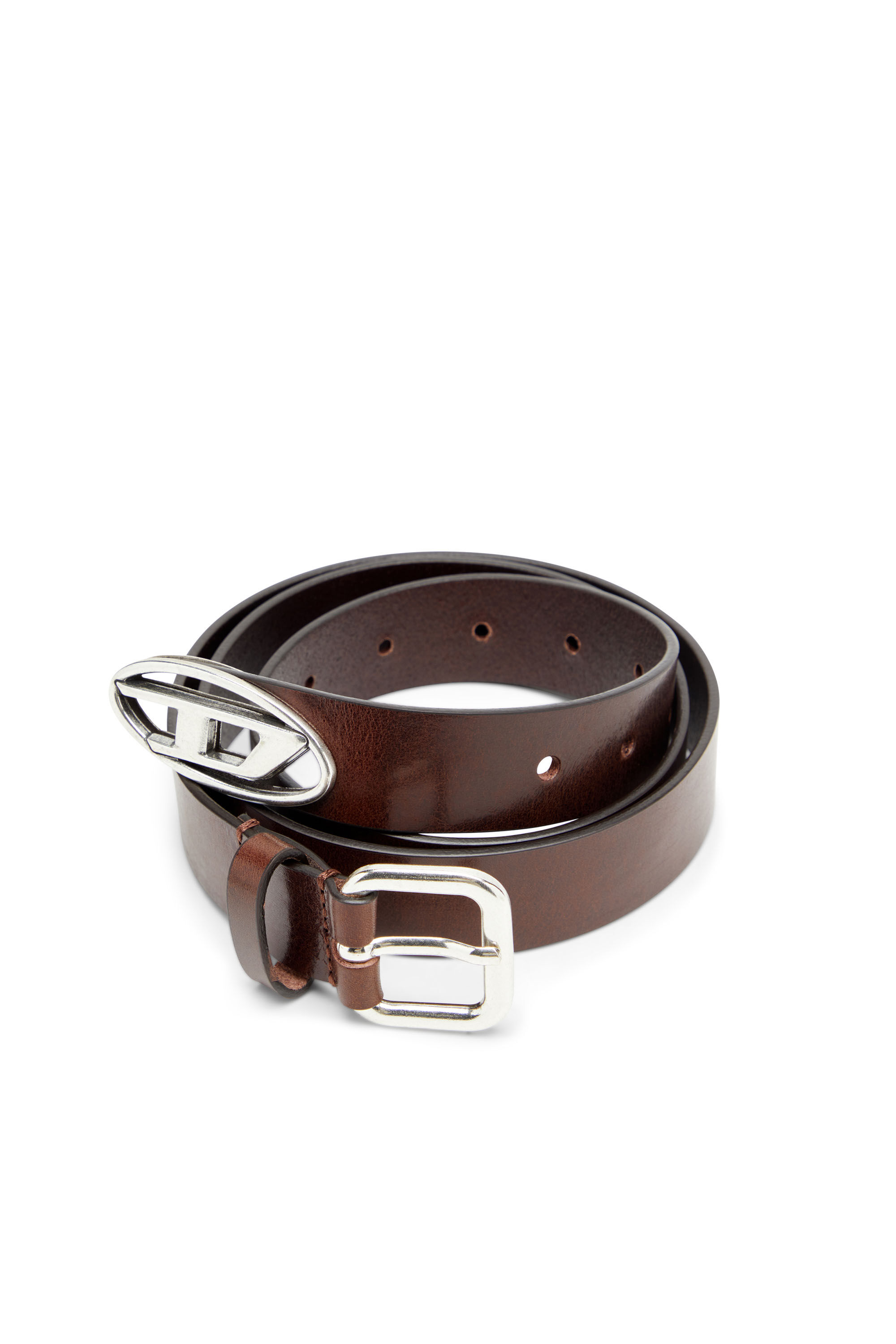 Diesel - B-INLAY, Unisex Gürtel aus Leder mit oval D-Logo in Braun - 3