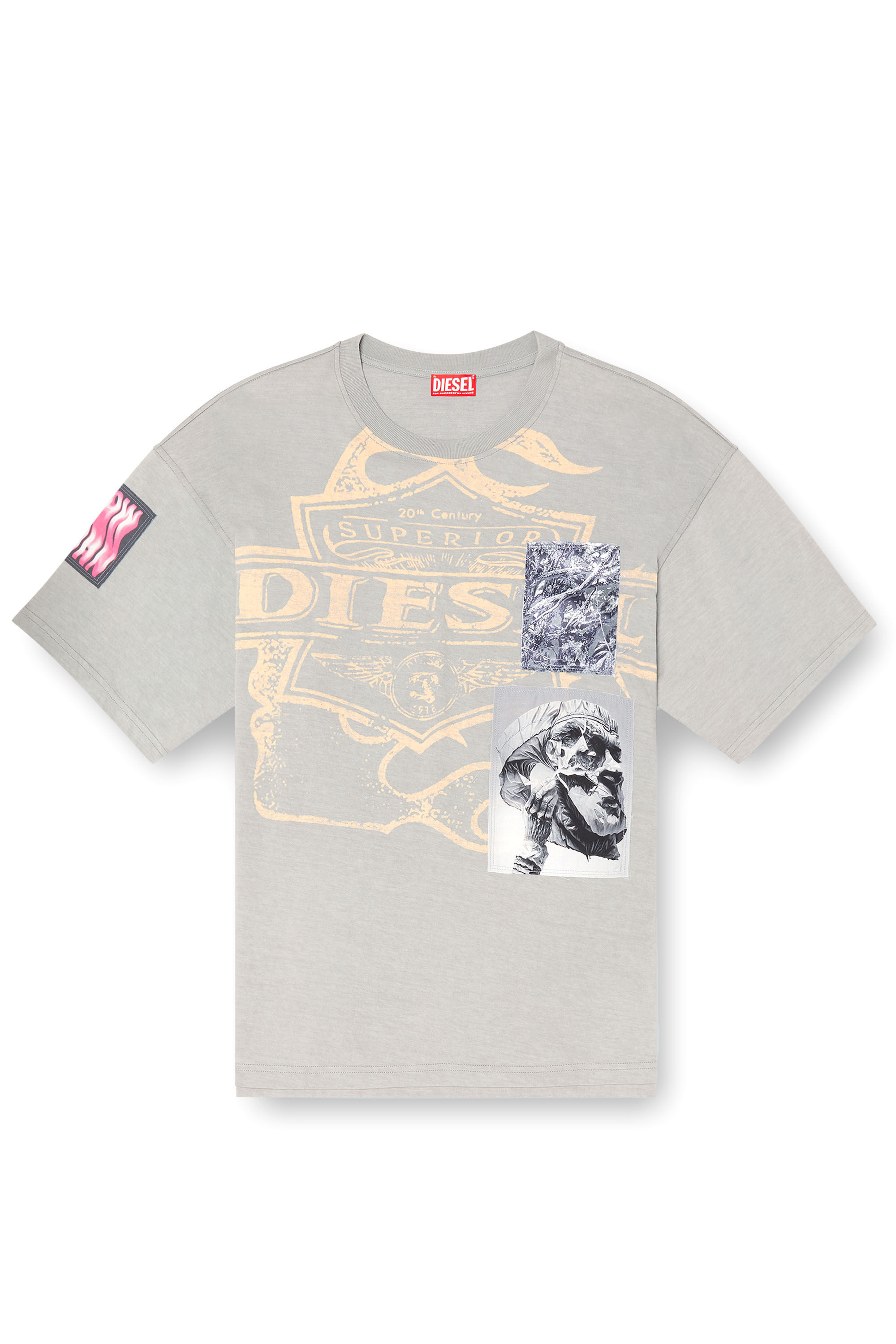 Diesel - T-BOXT-SLITS-R8, Herren T-Shirt mit Patch-Detail in Grau - 2