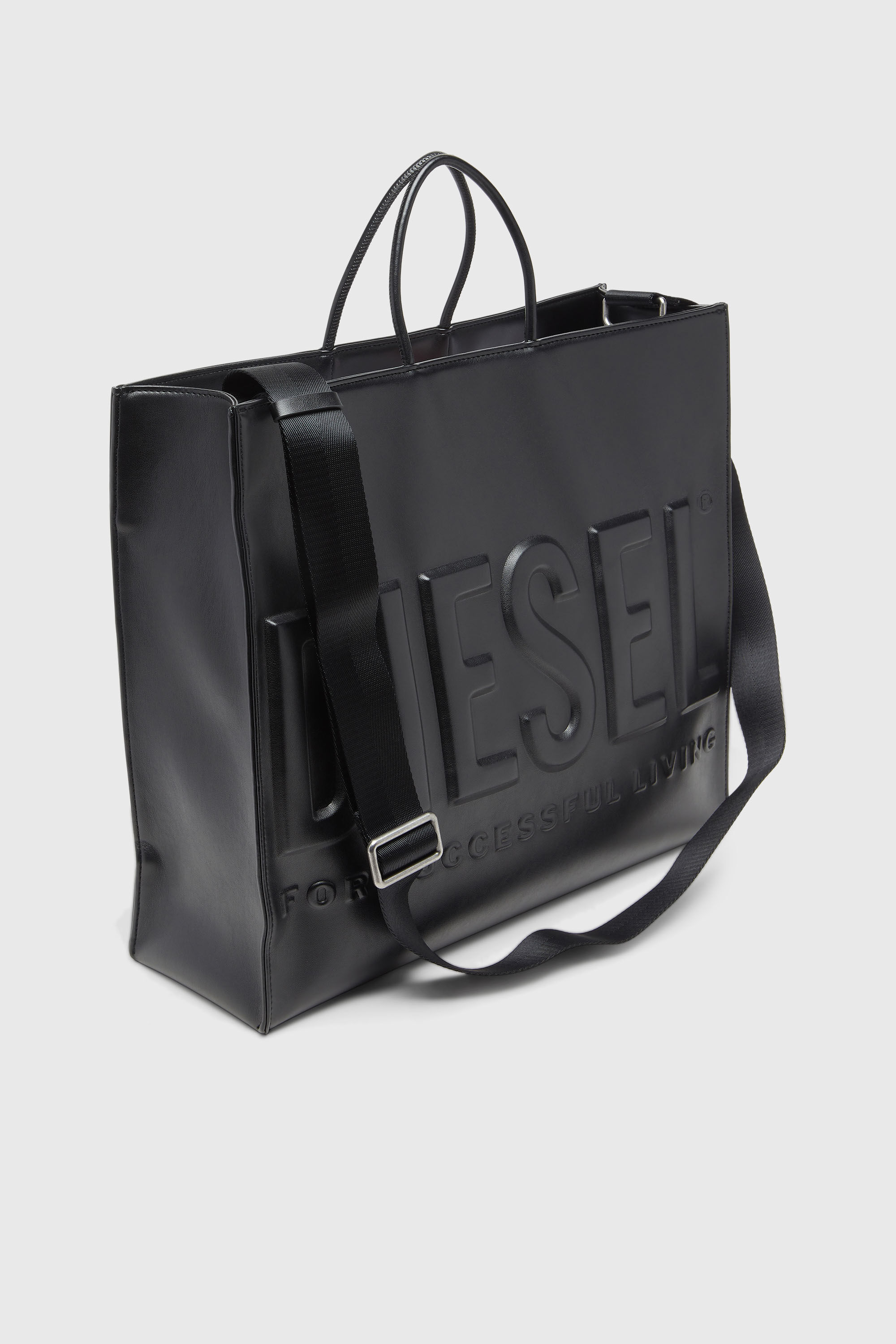 Diesel - DSL 3D SHOPPER EW X, Unisex Dsl 3D-Einkaufstasche aus weichem PU mit gepr&auml;gtem Logo in Schwarz - 6