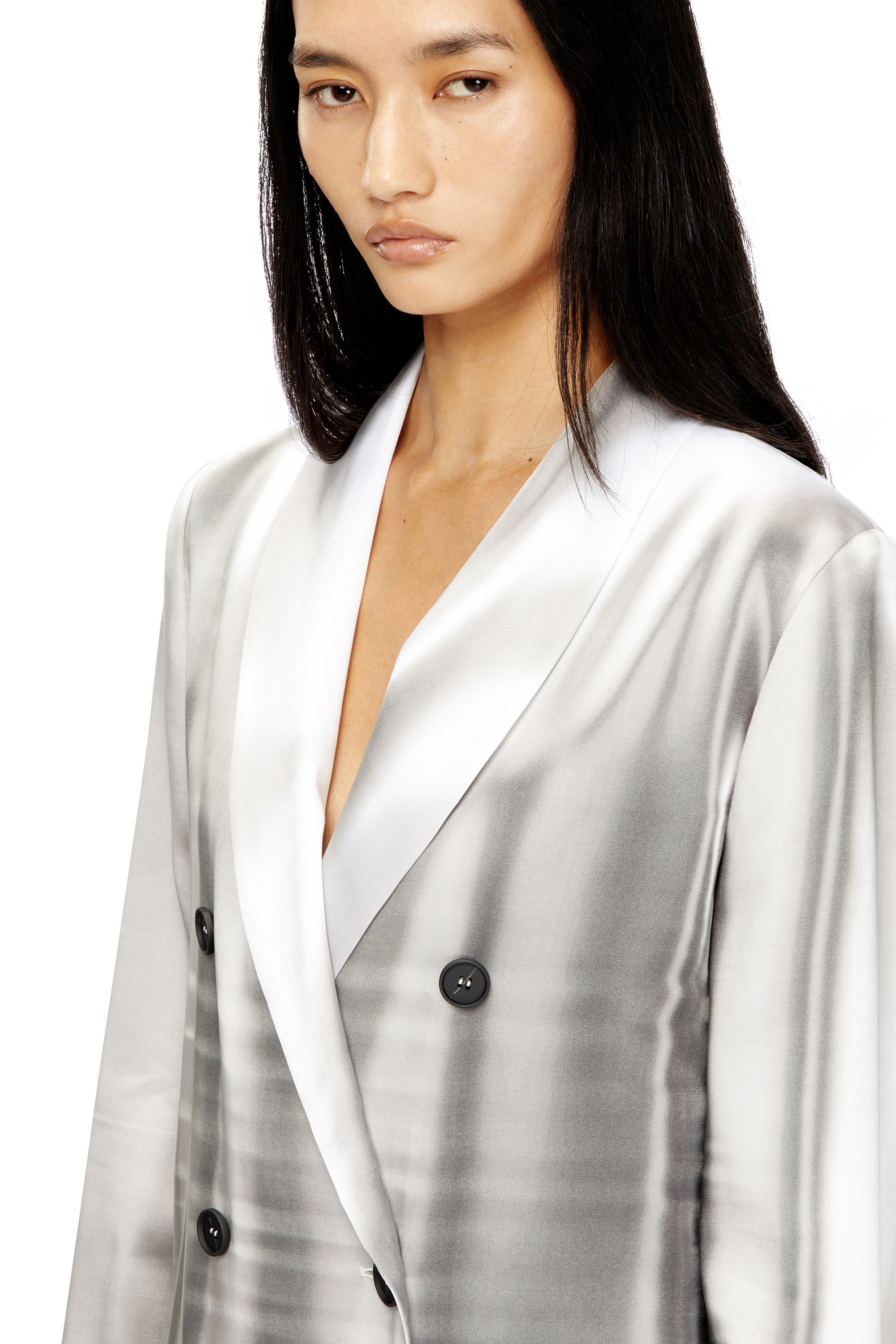Diesel - G-AVINA, Damen Satinblazer mit Trompe-l'œil-Drapierung in Grau/Weiss - 5