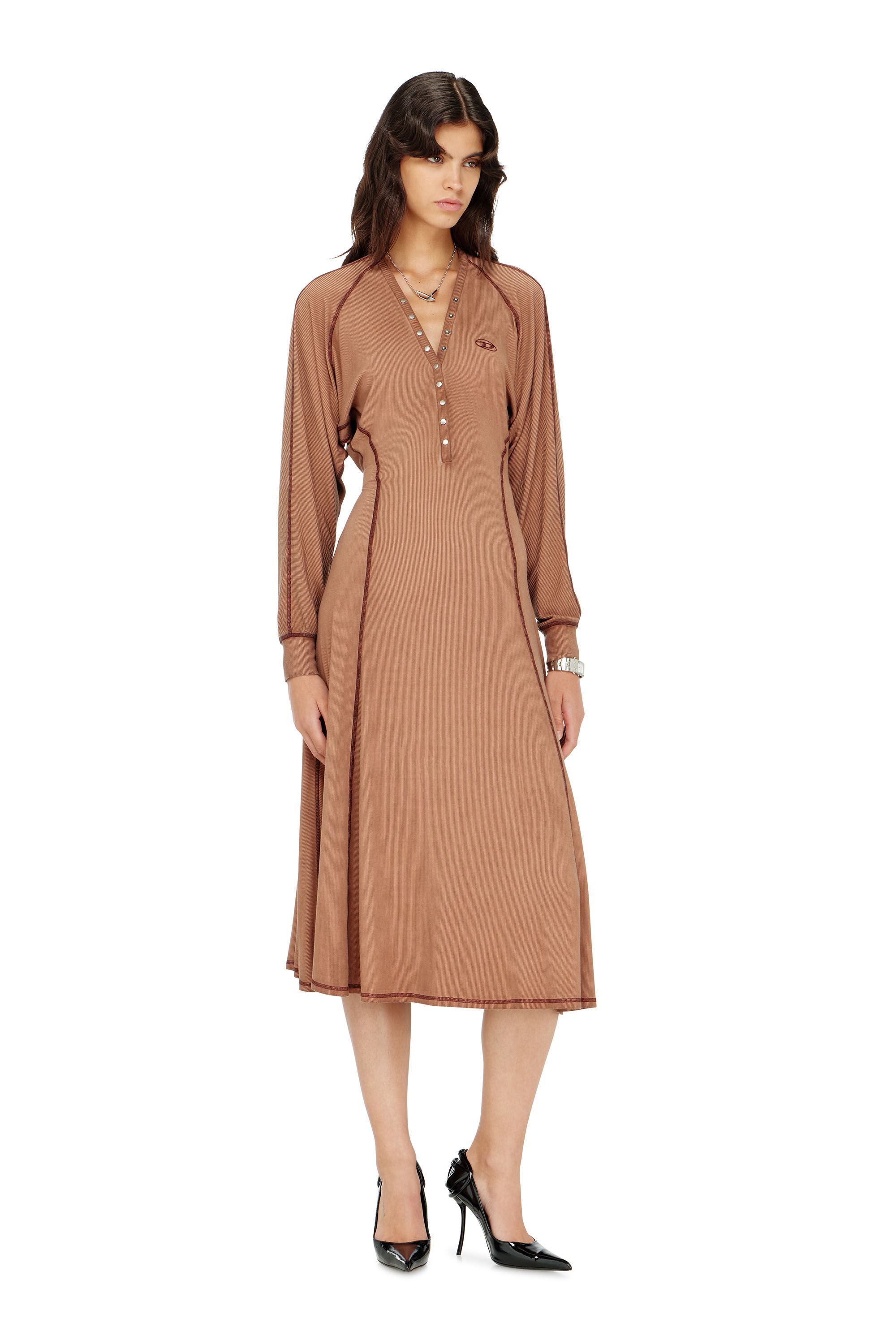 Diesel - D-ISERINA, Damen Midi-Kleid aus geripptem Jersey mit Fledermaus&auml;rmeln in null - 3