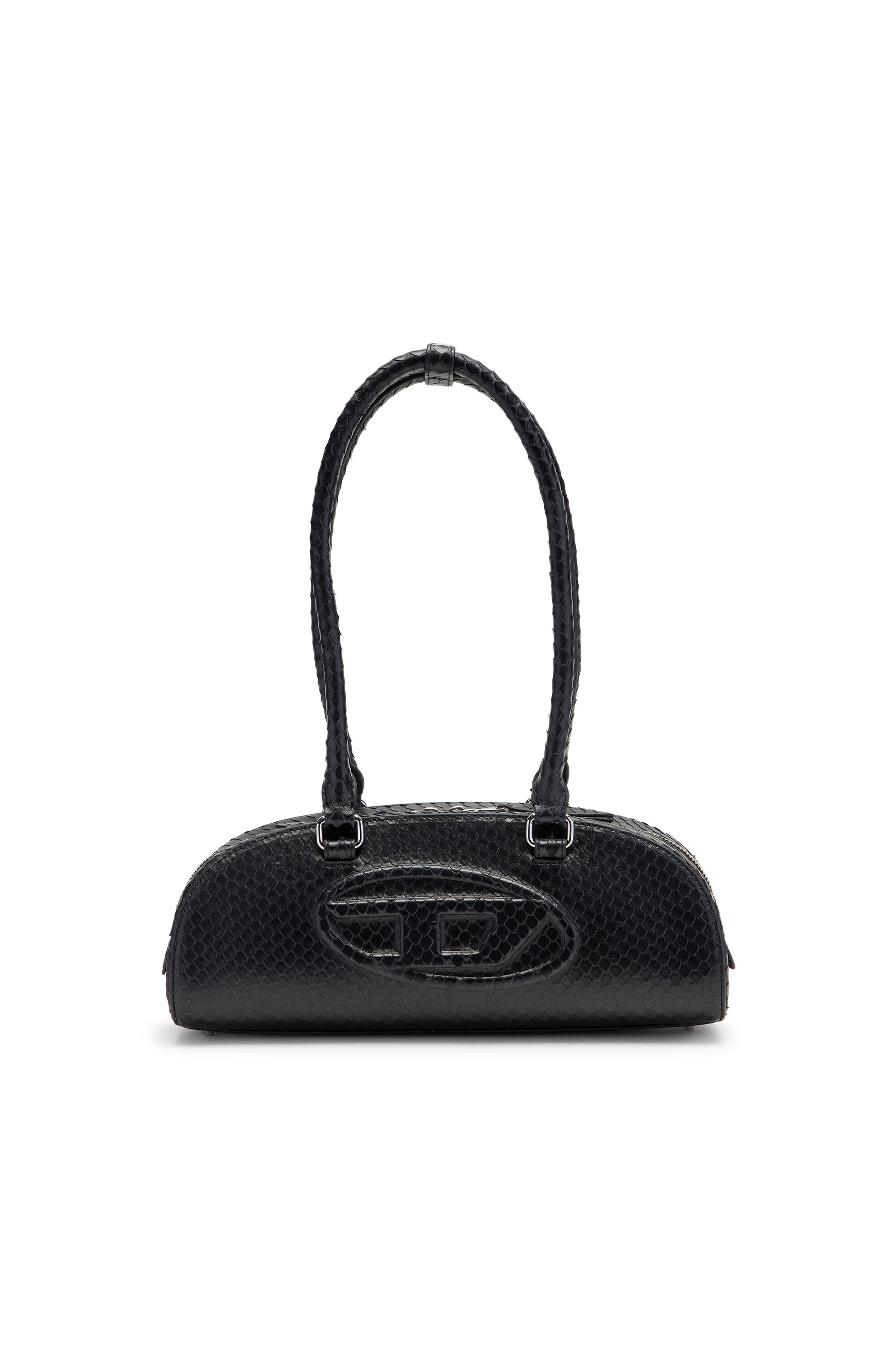 Diesel - 1DR DOME SHOULDER EW, Damen 1DR Dome-Langgezogene Bowlingtasche aus strukturiertem Leder in Schwarz - 1
