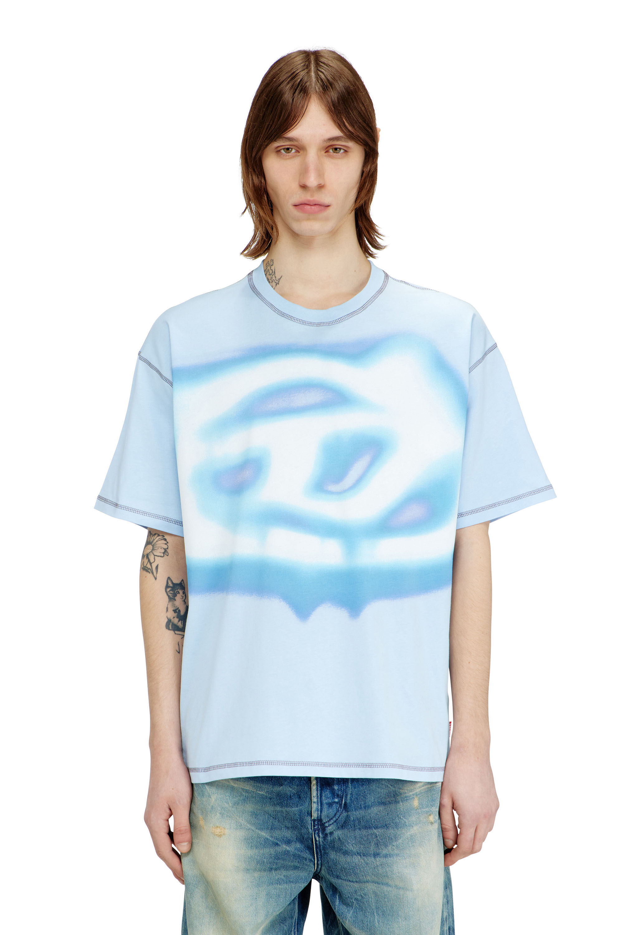 Diesel - T-BOXT-V11, Herren Lockeres T-Shirt mit Wasser-Effekt-Print in Hellblau - 3