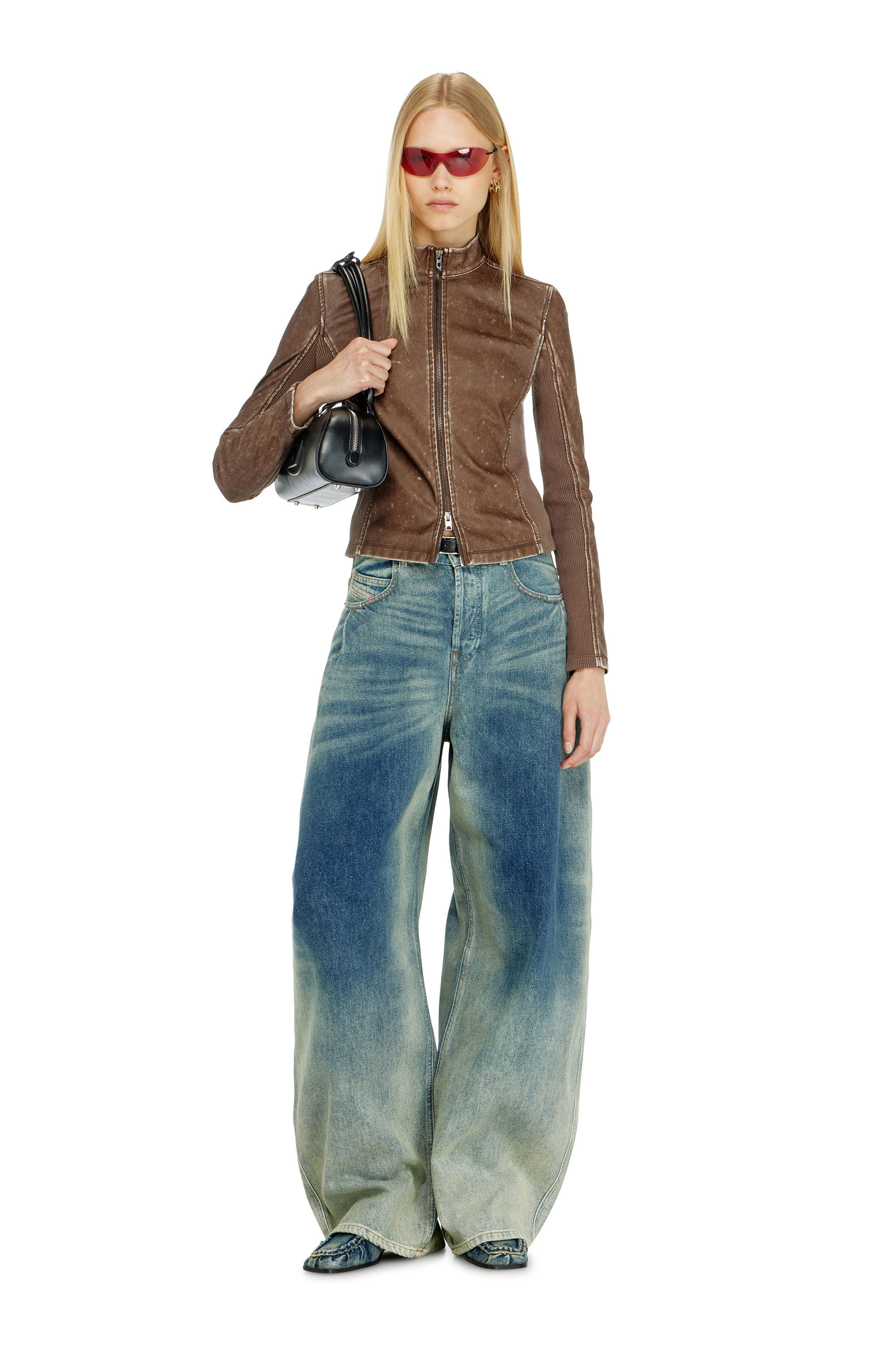 Diesel - T-HUNDER, Damen Bikerjacke mit Rippstrickeins&auml;tzen in null - 1