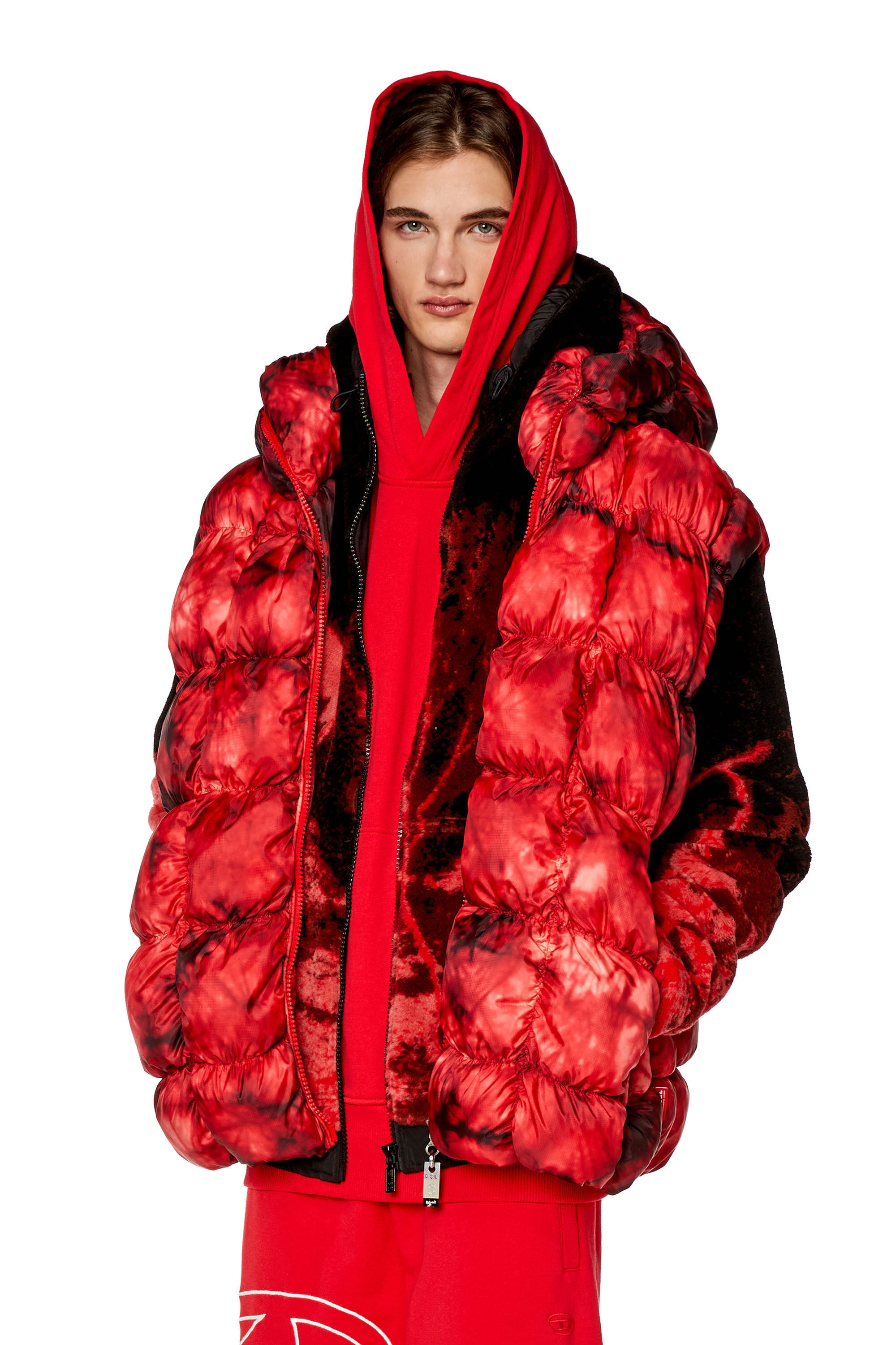 Diesel - W-RALLE-SL, Herren Wattierte Westenjacke mit Kapuze in Rot - 2