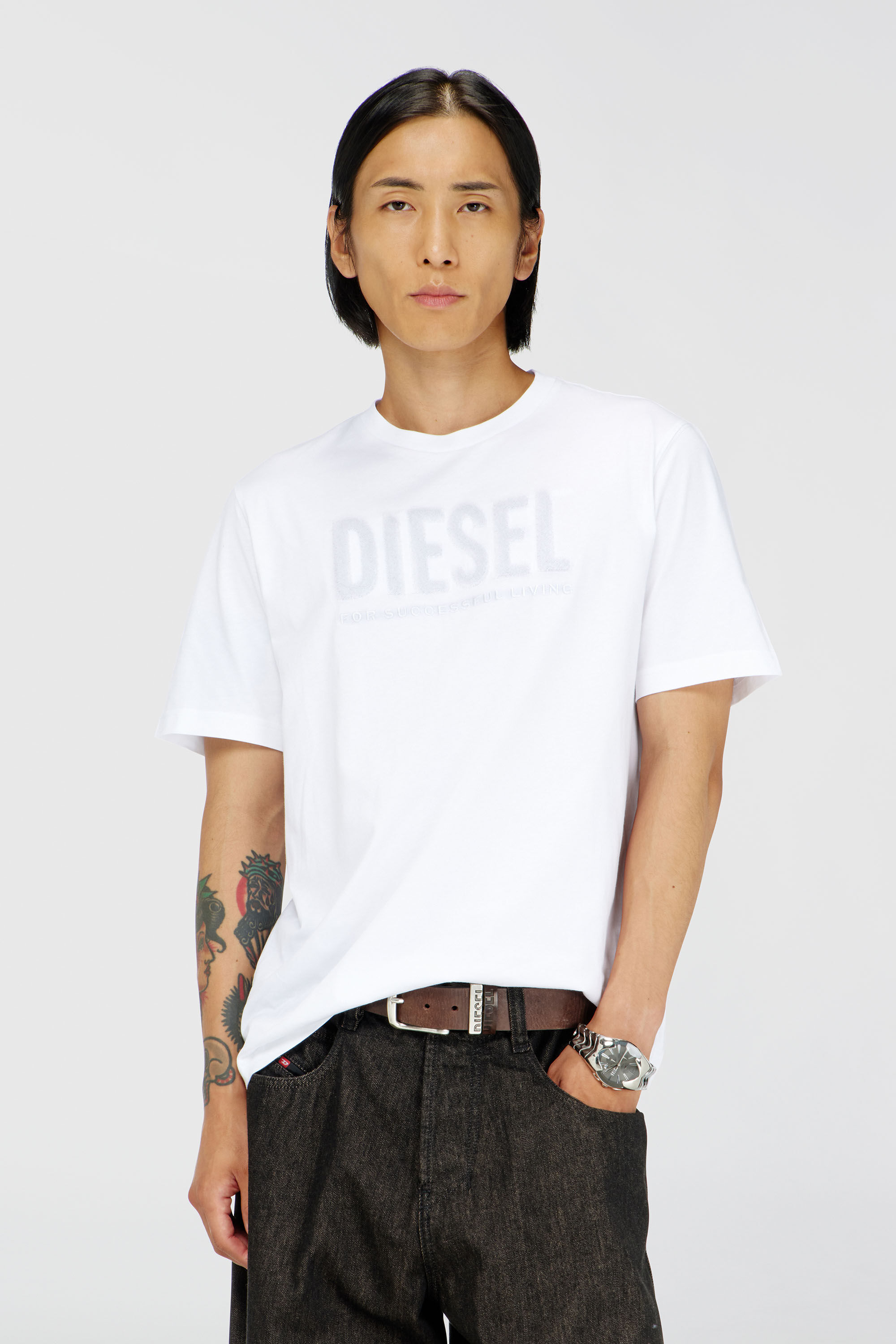 Diesel - T-JUST-OVA-T92, Herren T-Shirt aus Baumwolle mit tonalem Diesel-Logoprint in Wei&szlig; - 3