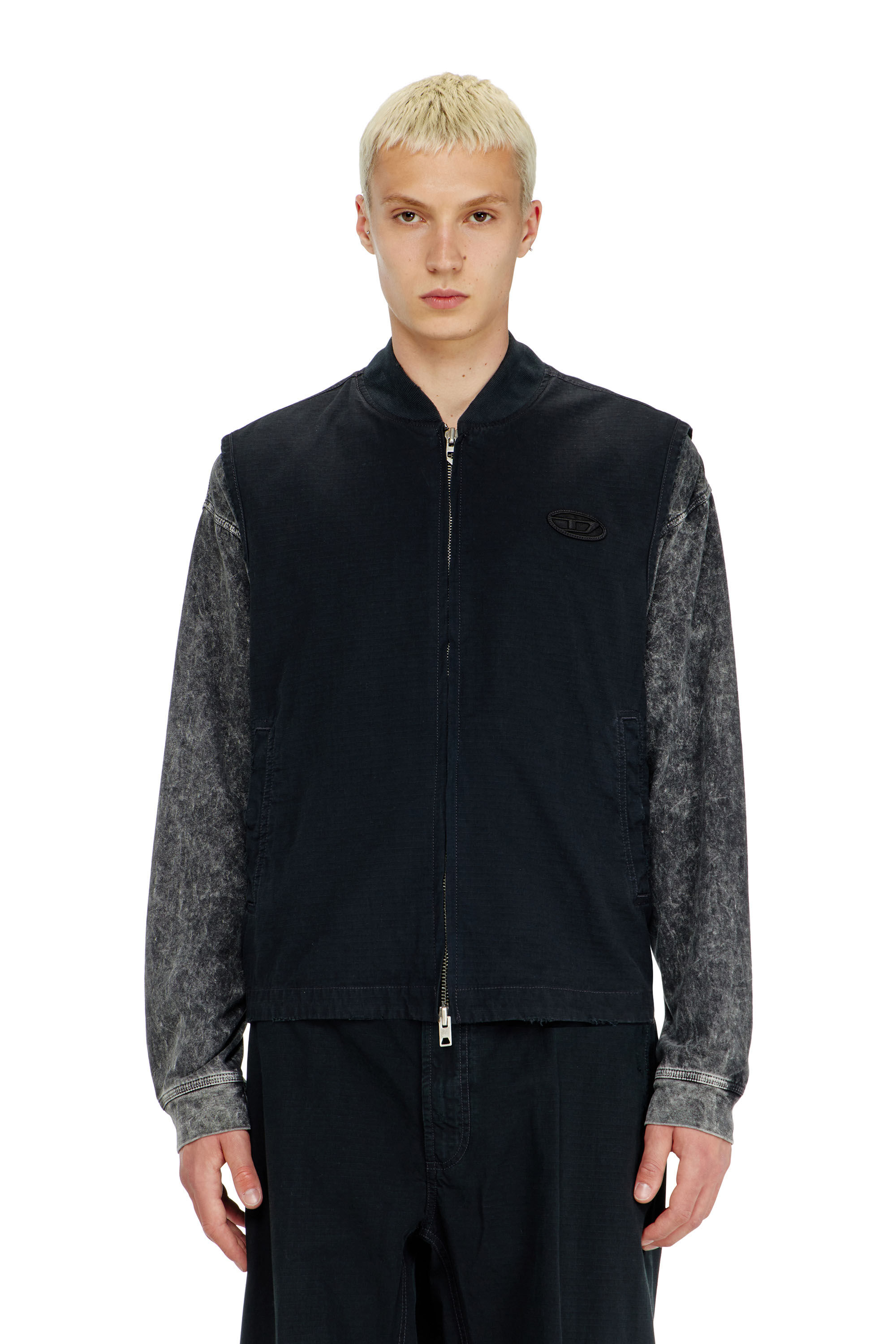 Diesel - J-TYPE-CO-SL, Herren Baumwoll-ripstop-Weste mit Oval D patch in Schwarz - 3