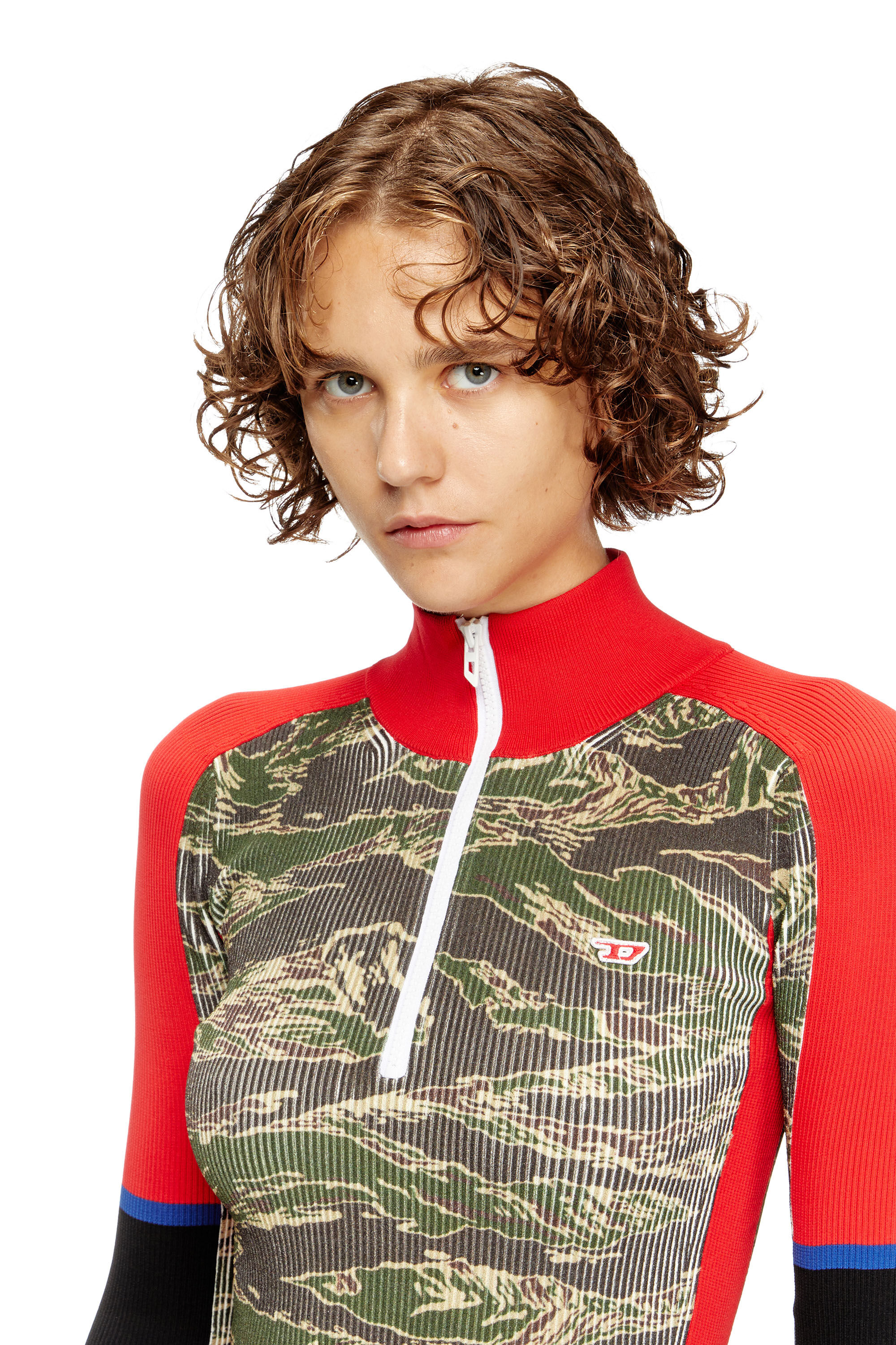 Diesel - M-CAMOK, Damen Camo-Mini-Kleid aus gerippter Viskose in Grün/Rot - 5