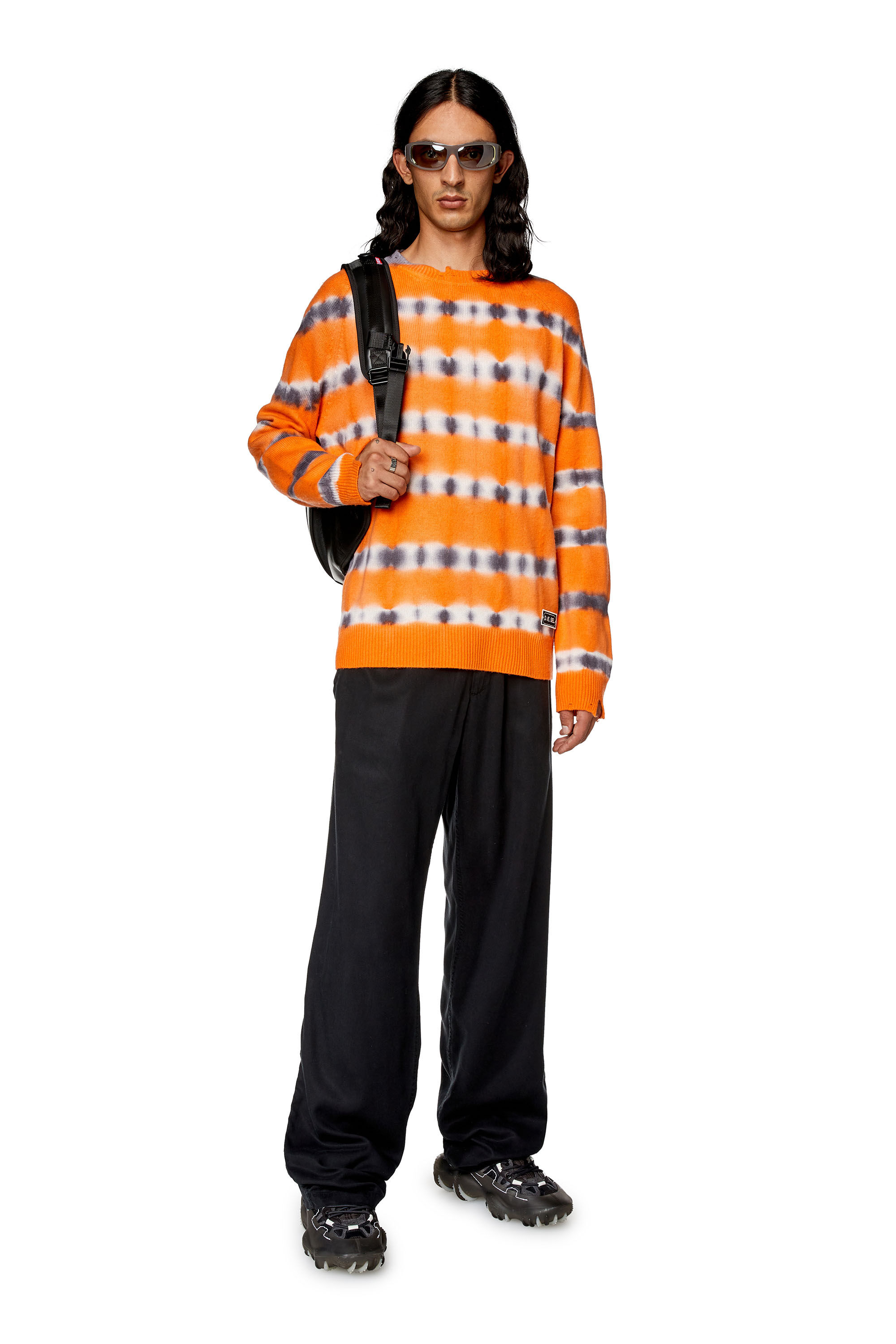 Diesel - K-RO, Herren Pullover aus Woll-Jersey in Batik-Optik in Orange - 1