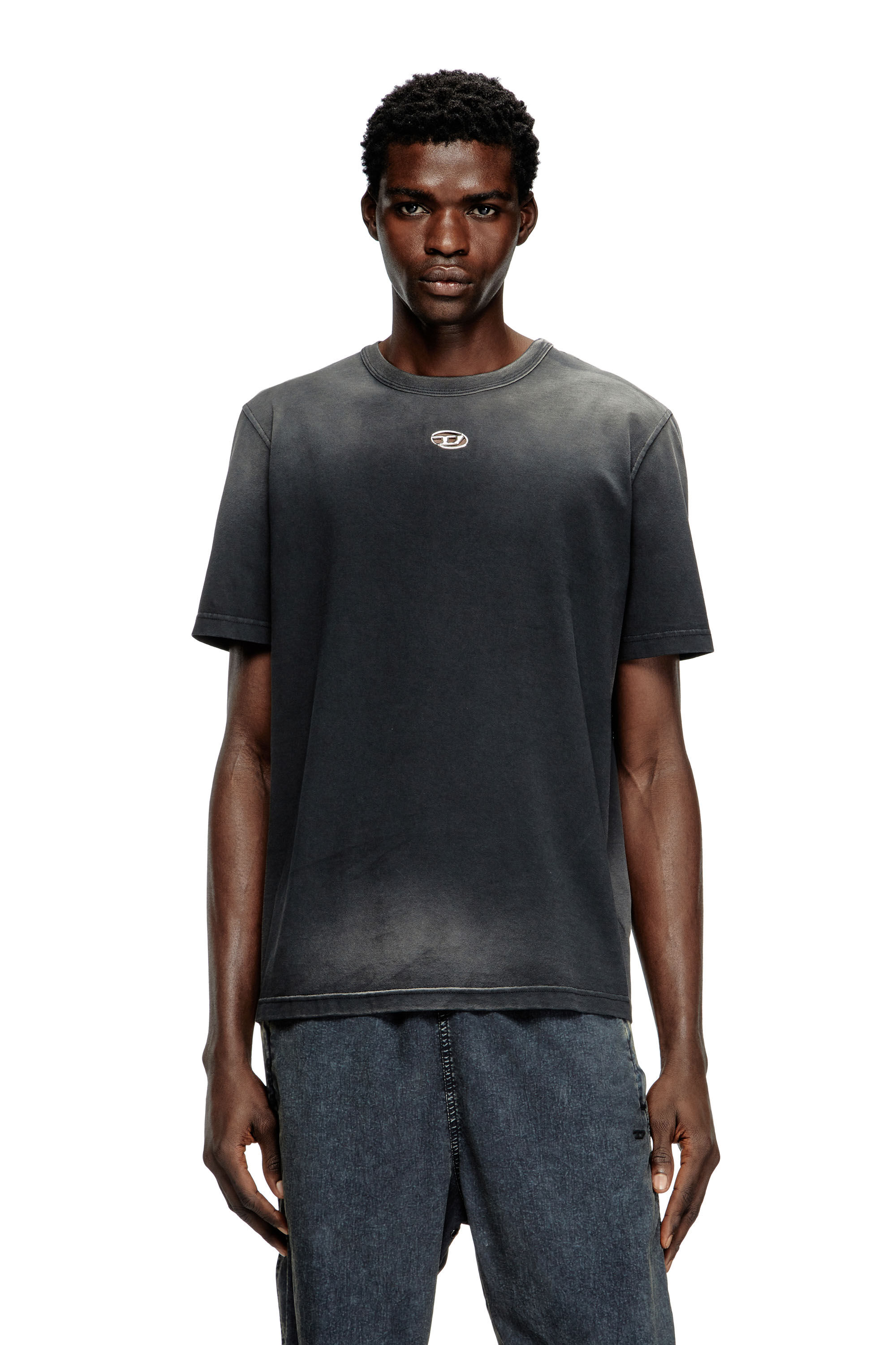 Diesel - T-ADJUST-T1, Herren Verblasstes T-Shirt mit Cutout-Oval D in Schwarz - 3