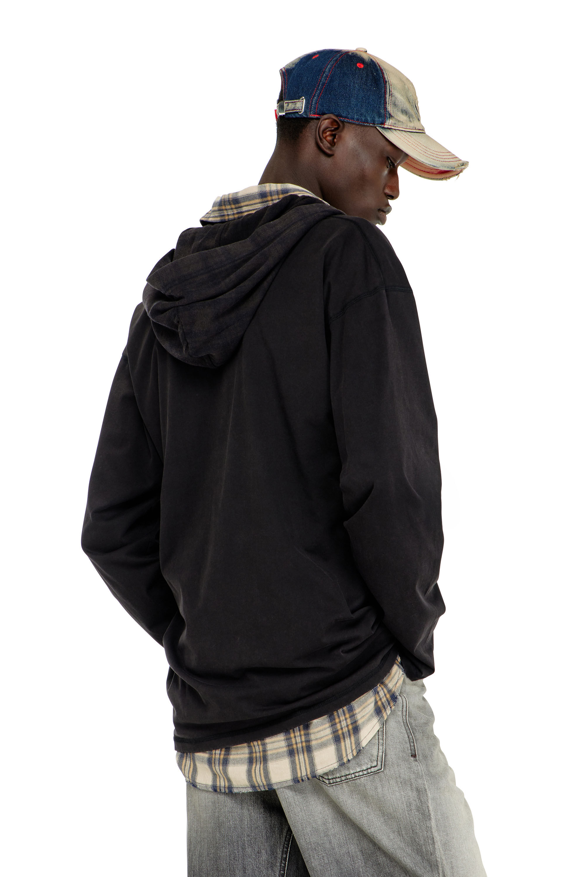Diesel - T-BOXT-LS-HOOD-CHECK, Herren Langarm-T-Shirt mit Flanell-Kapuze in null - 4