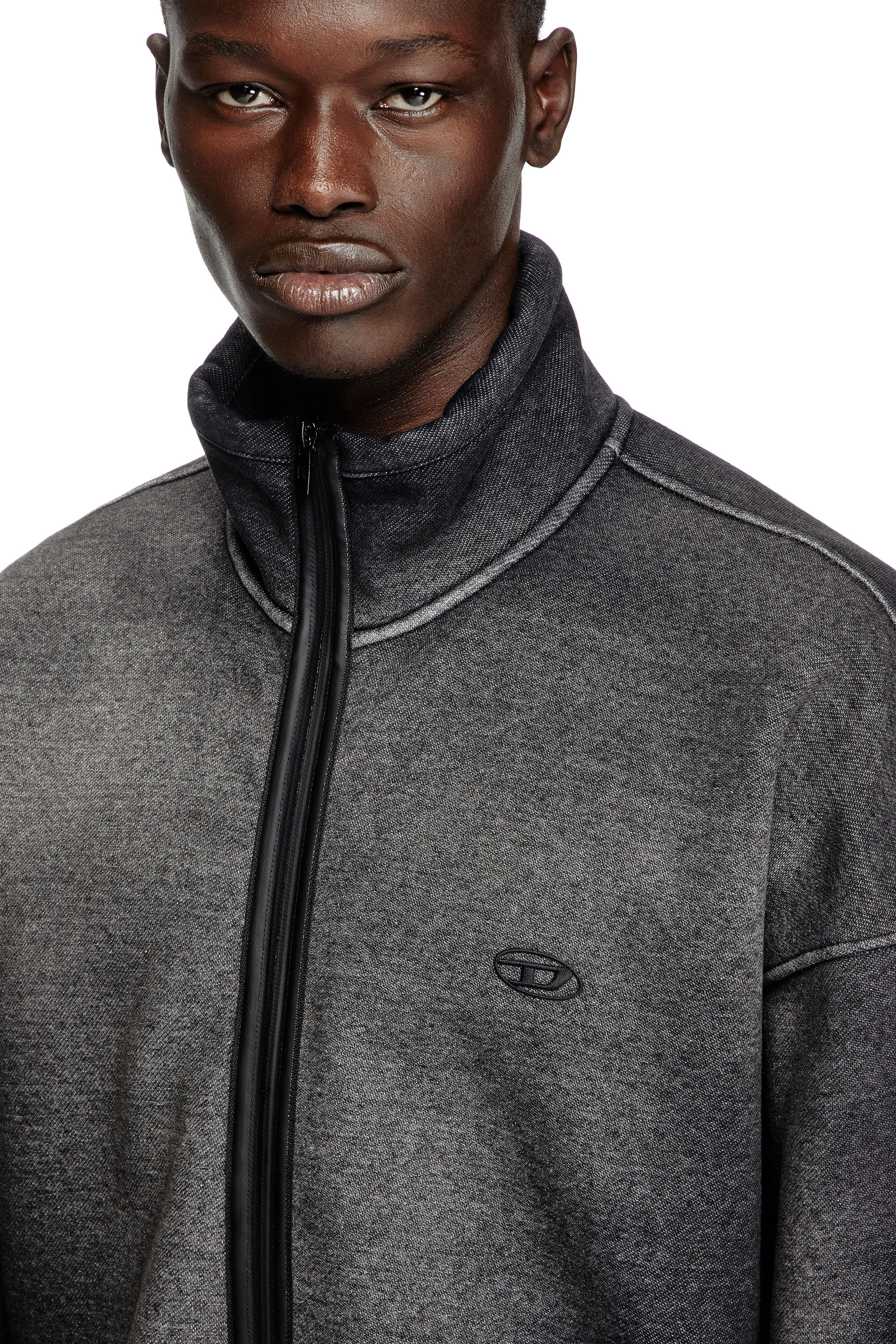 Diesel - S-BATY, Unisex Sweatshirt mit Reißverschluss aus Jacquard mit Denim-Effekt in Schwarz - 5