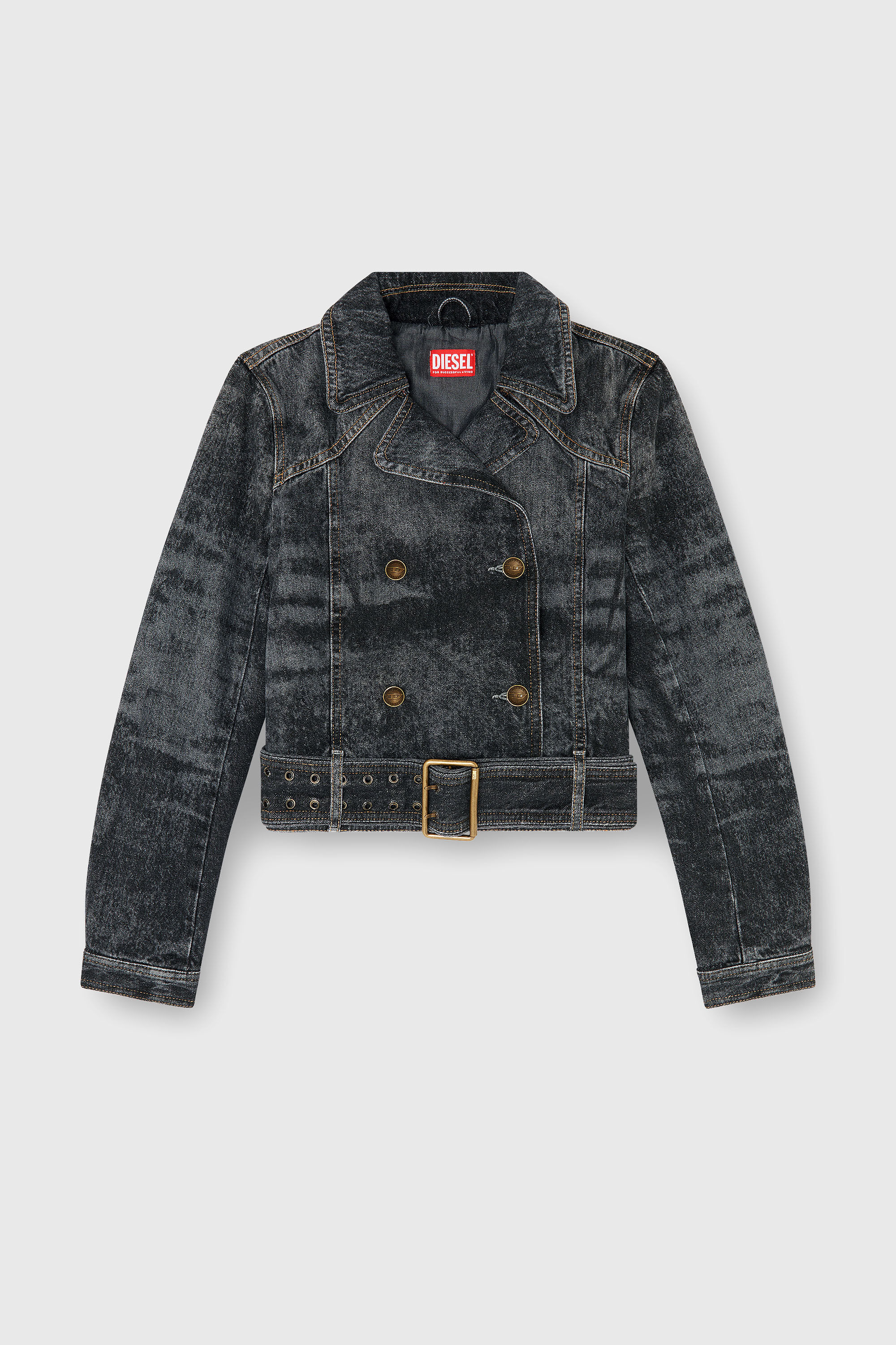 Diesel - DE-LEGEND-S, Damen Cropped Denimjacke mit G&uuml;rtel in Schwarz - 2