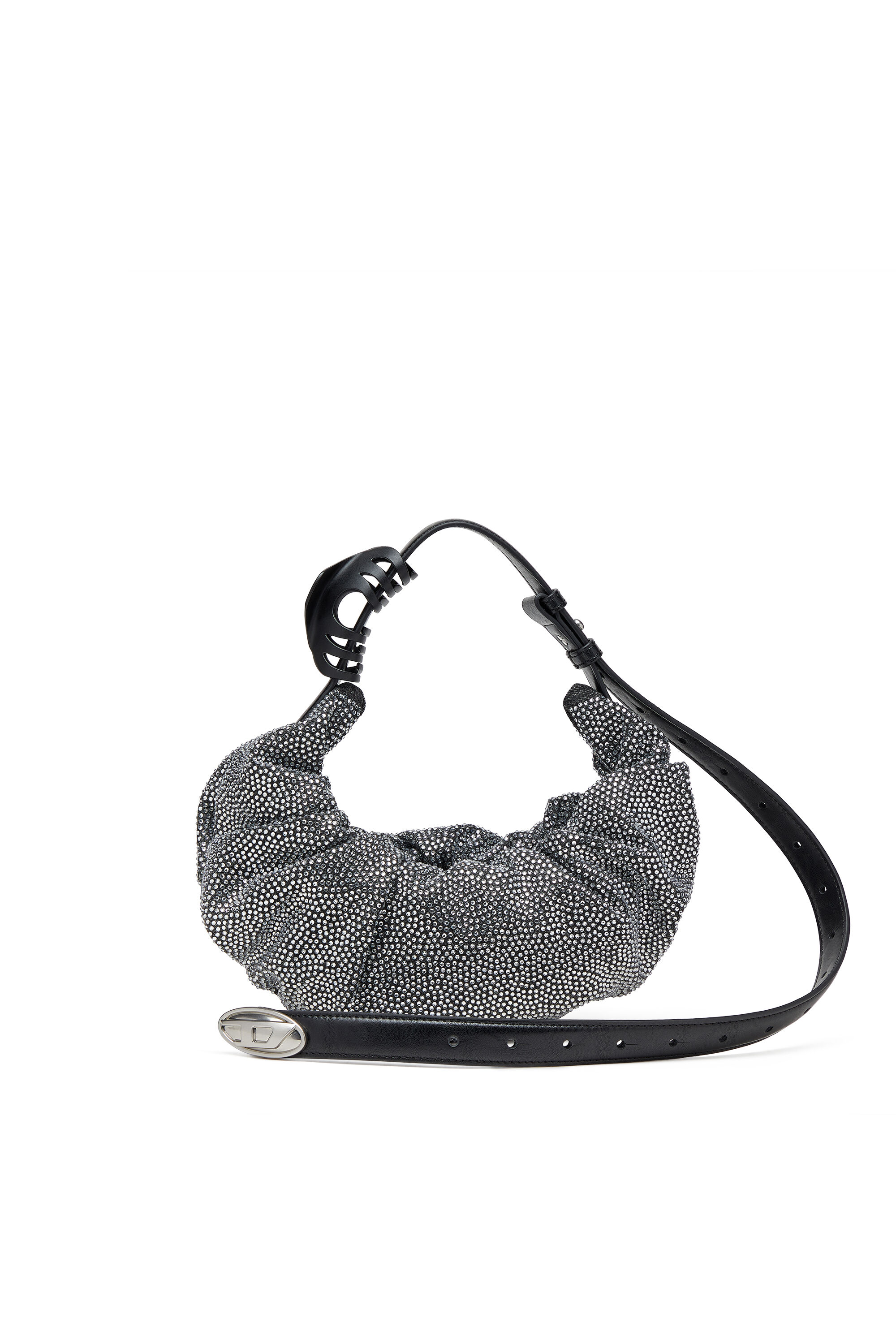 Diesel - GRAB-D HOBO S, Damen Kleine zerknitterte Hobo-Tasche aus Crystal Denim in Schwarz - 1