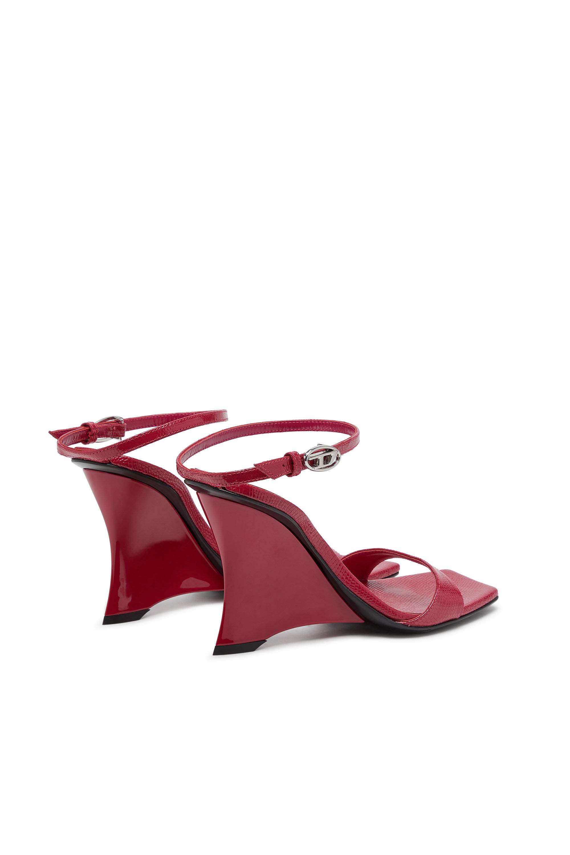 Diesel - D-AMBER SANDAL WEDGE, Damen Keilsandalen aus Leder in Eidechsenoptik in Rosa - 3