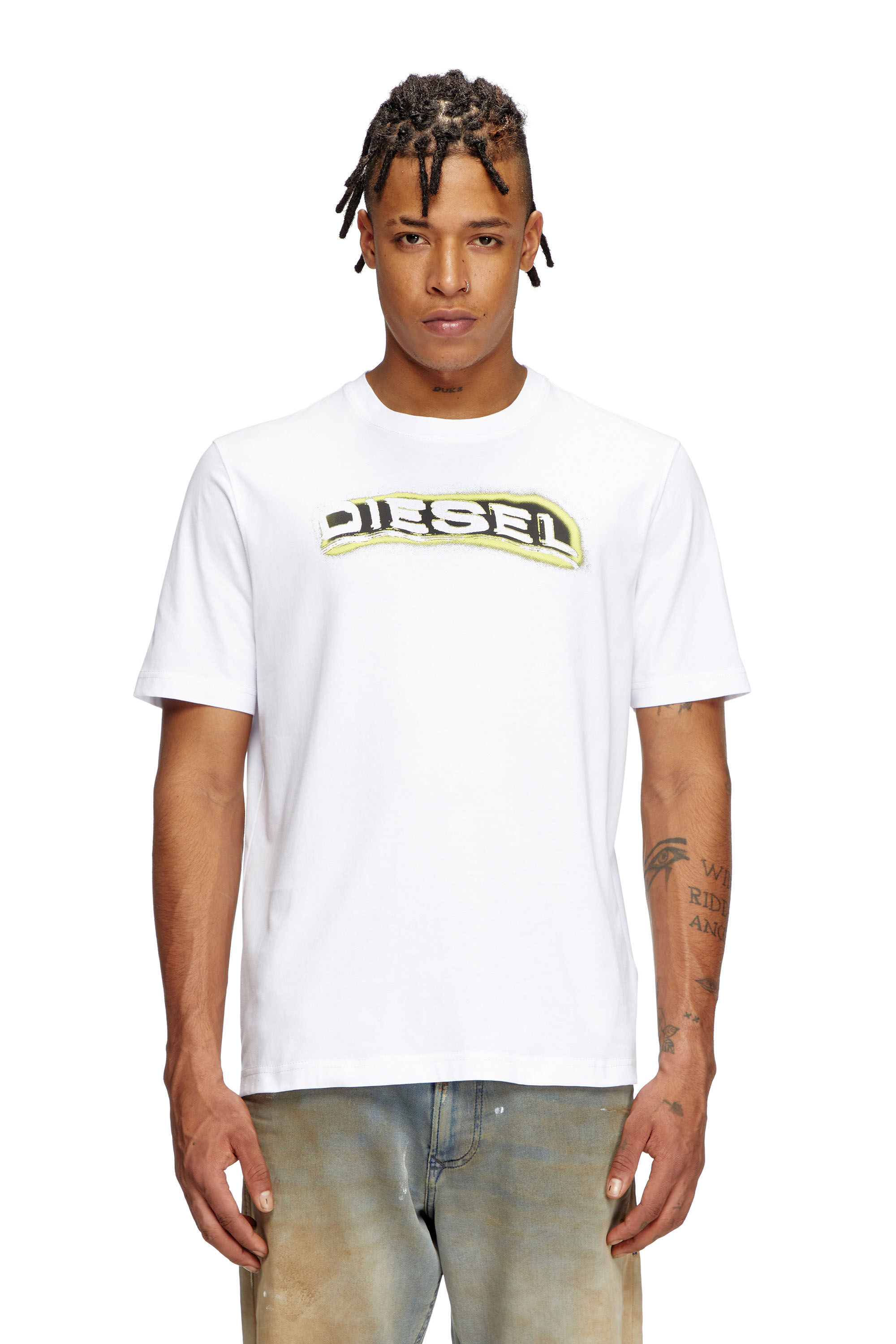 Diesel - T-ADJUST-R4, Herren T-Shirt mit Schaum-Print-Logo in Weiß - 3