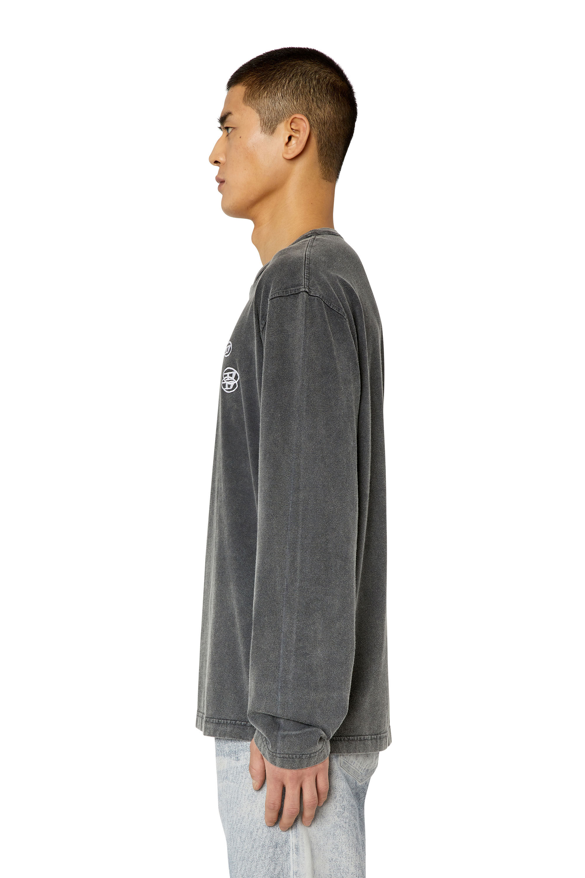 Diesel - T-CRANE-LS-SLITS, Herren T-Shirt mit dreifacher Logo-Stickerei in Schwarz - 5