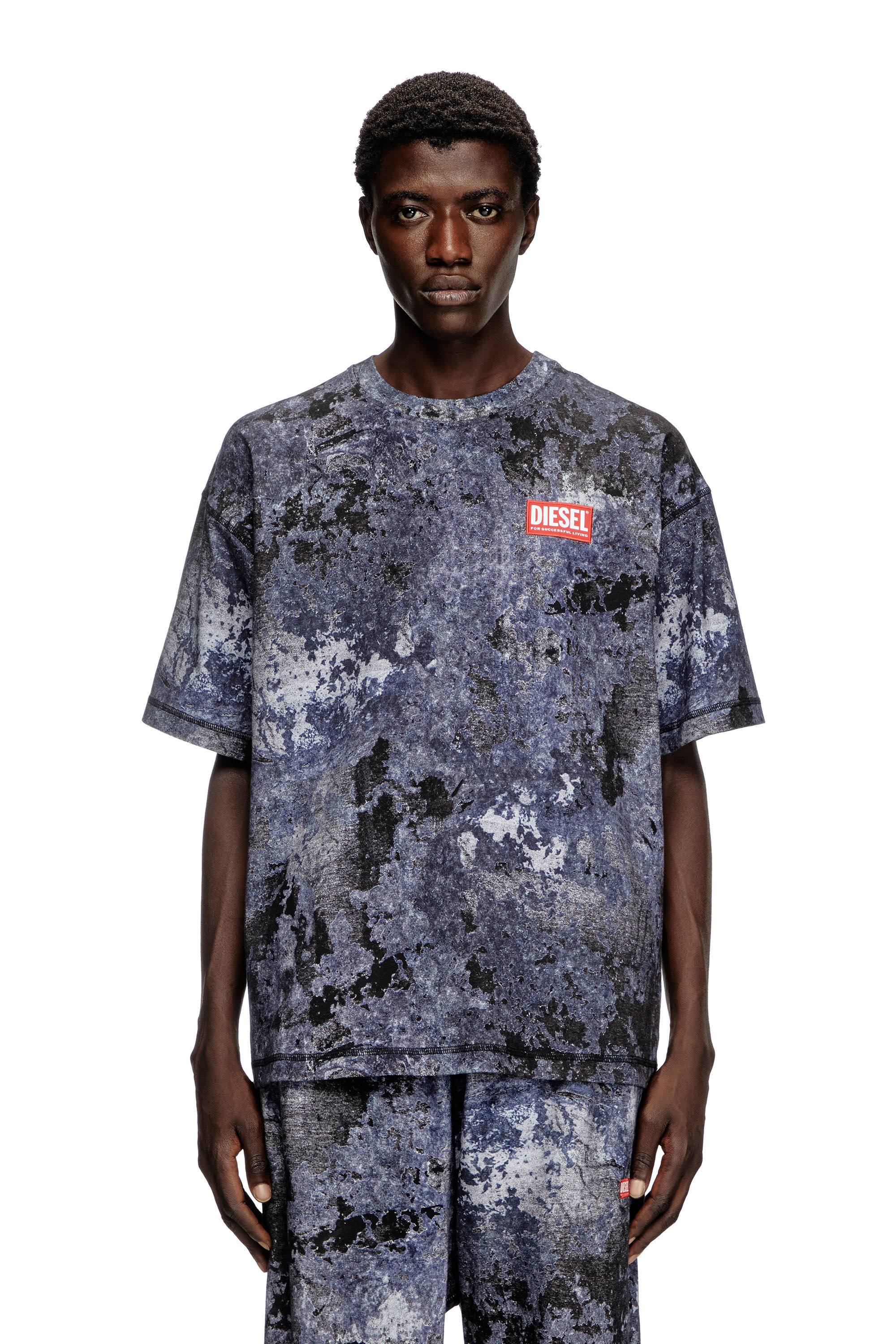 Diesel - T-BOXT-R12, Herren Ausbrenner-T-Shirt mit Marmor-Effekt in Blau - 3
