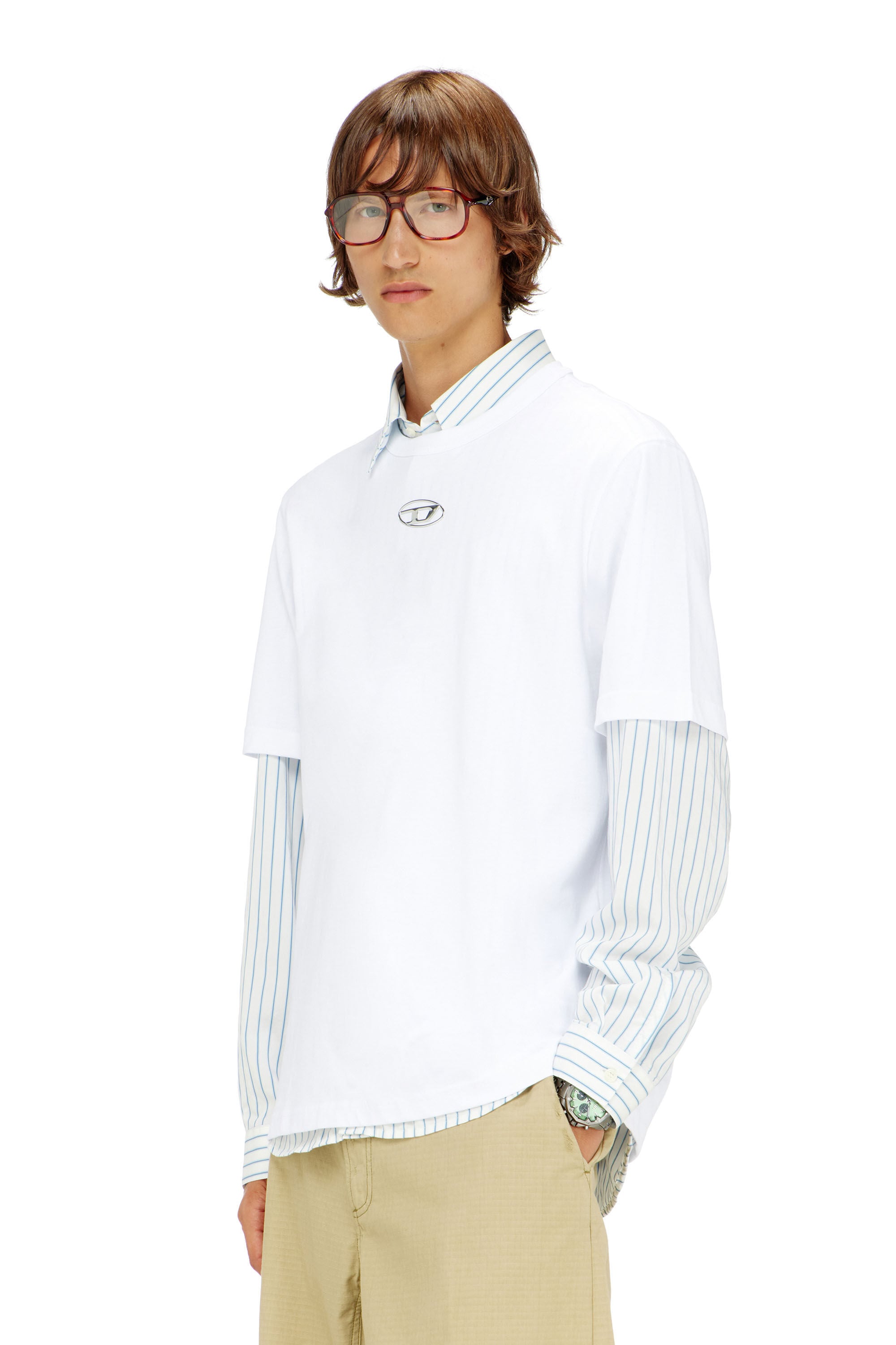 Diesel - T-ADJUST-OD, Herren T-Shirt mit metallischem Oval D in Wei&szlig; - 3