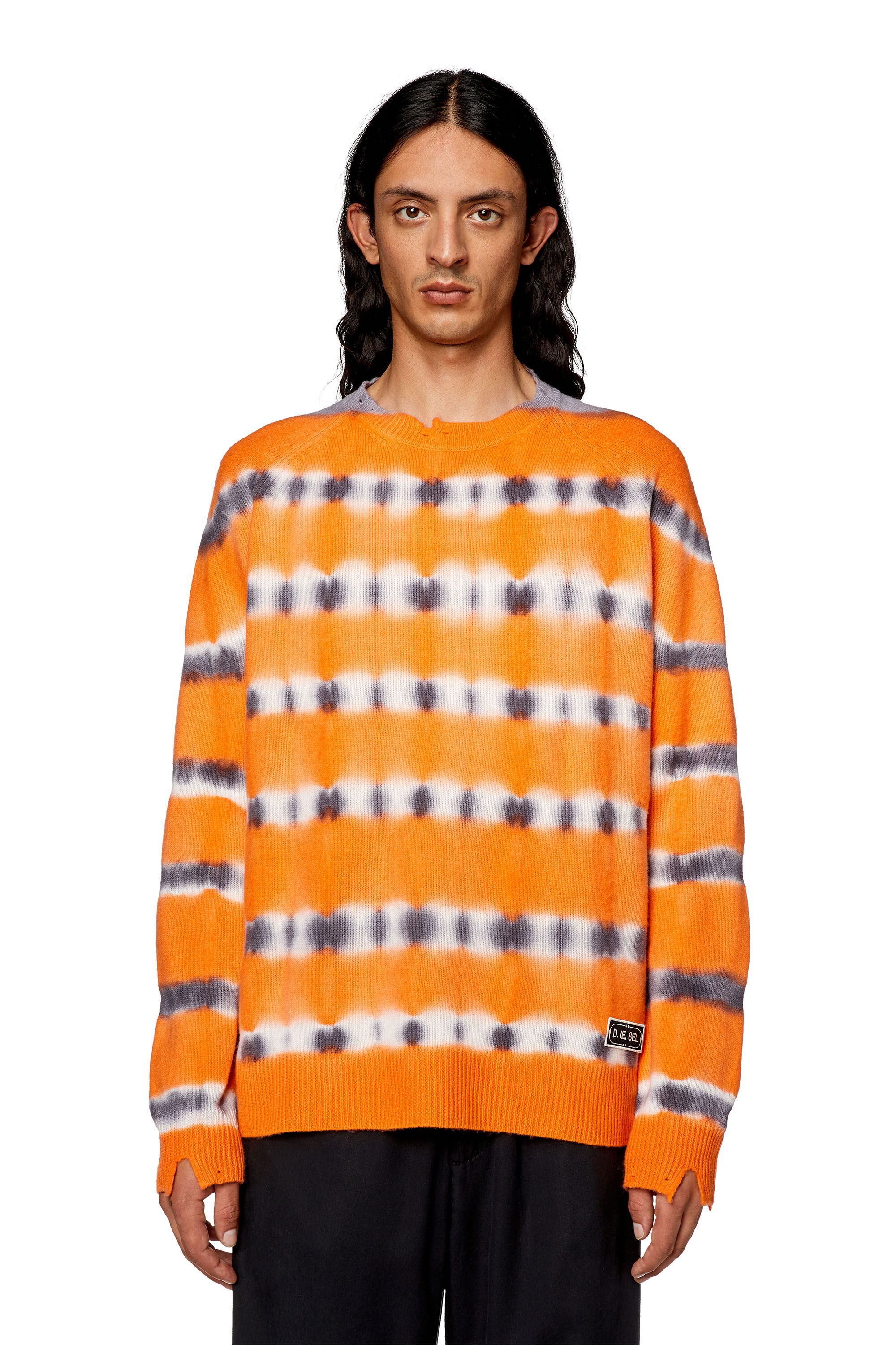 Diesel - K-RO, Herren Pullover aus Woll-Jersey in Batik-Optik in Orange - 5