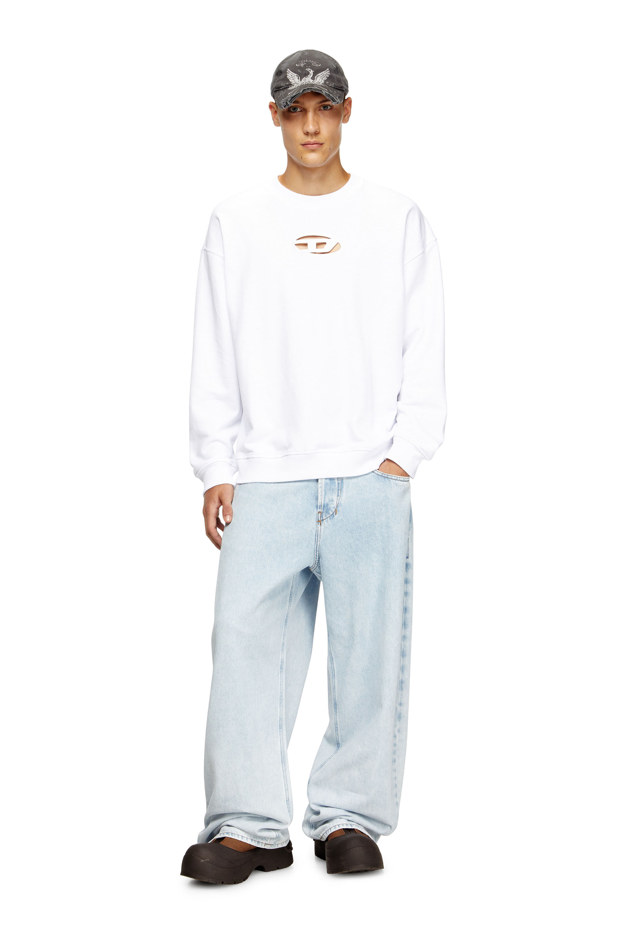 Diesel - S-BOXT-OD, Herren Sweatshirt mit Cut-out-Oval D in Weiß - 1