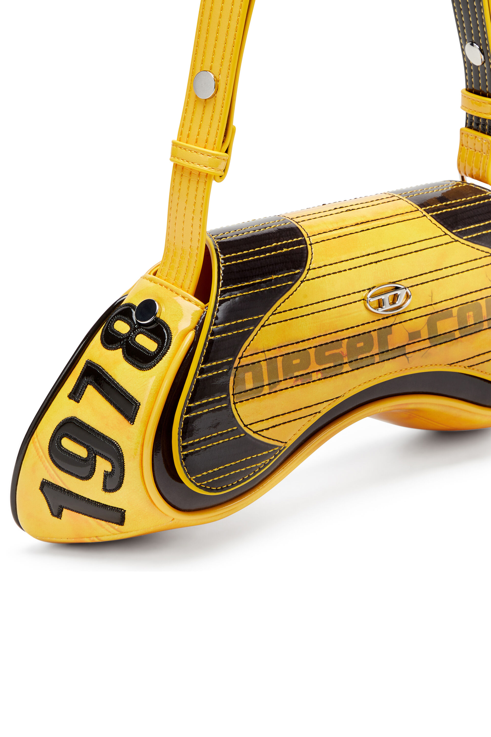 Diesel - PLAY CROSSBODY, Damen Play-Glänzende Crossbody-Tasche mit Biker-Details in Gelb - 2
