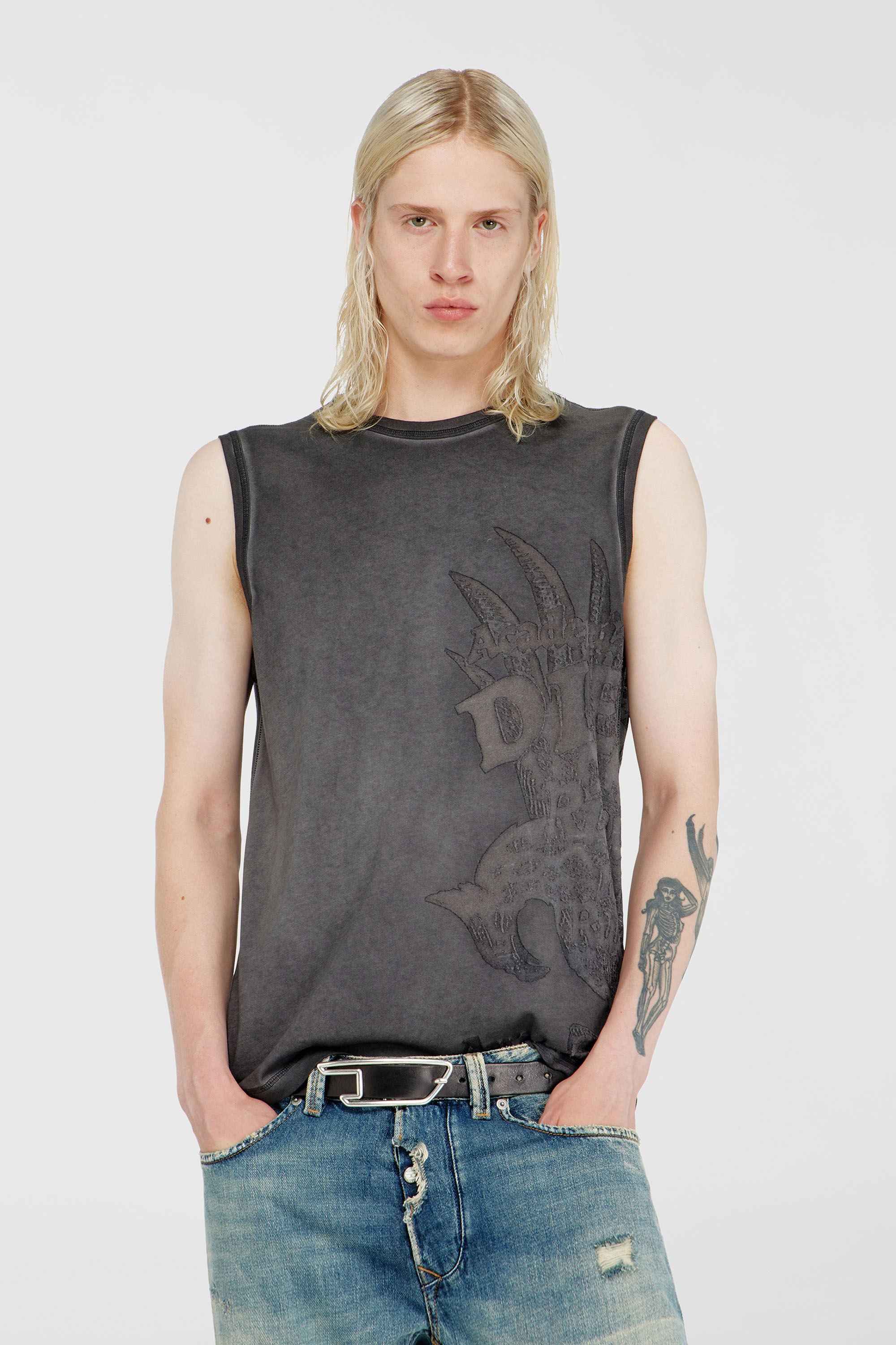 Diesel - T-RAWBISCO, Man's Sleeveless jersey top with embossed graphics in Dark grey - 3