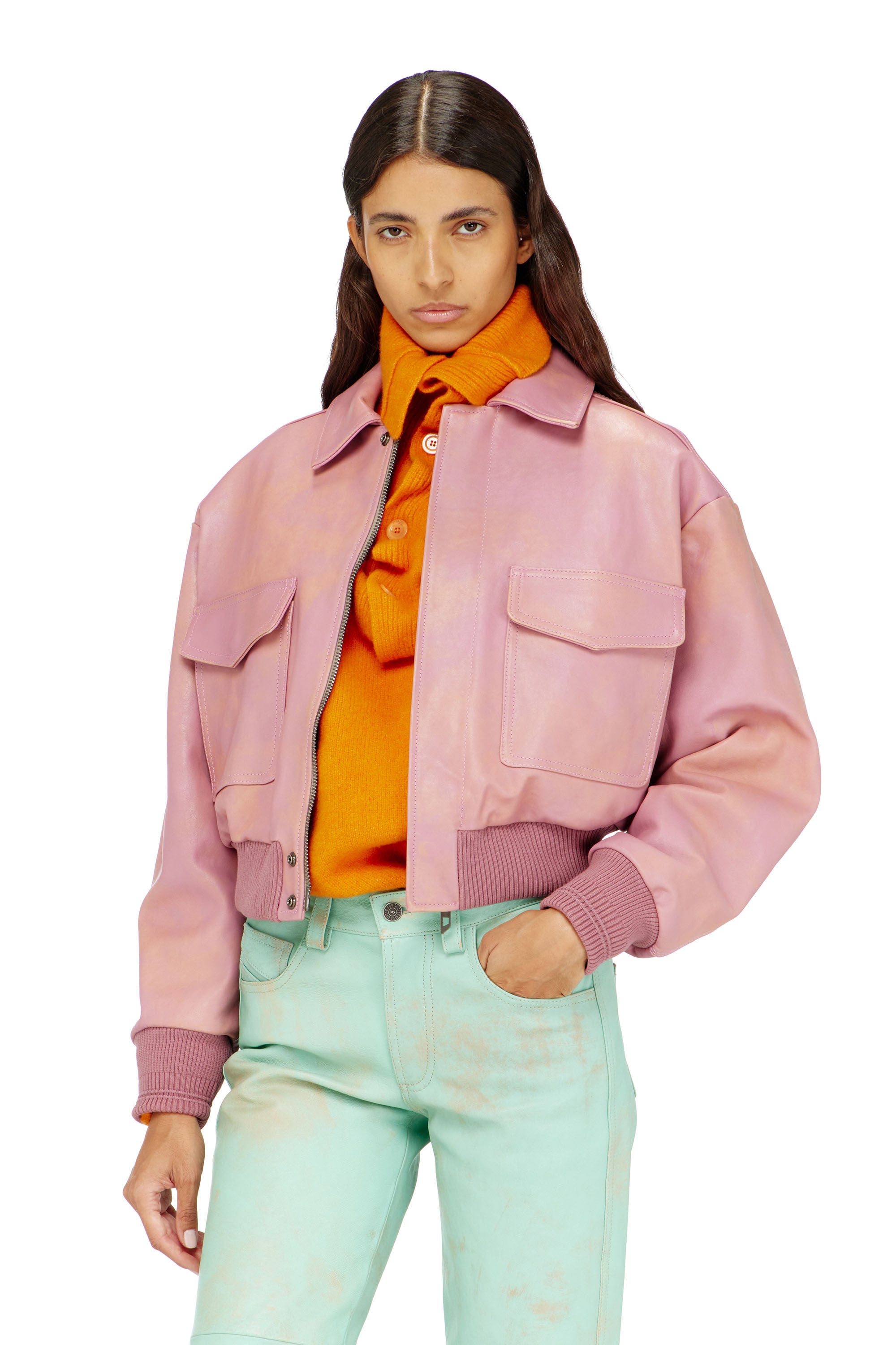 Diesel - L-AVIA, Damen Aviator-Jacke aus behandeltem Leder in null - 2