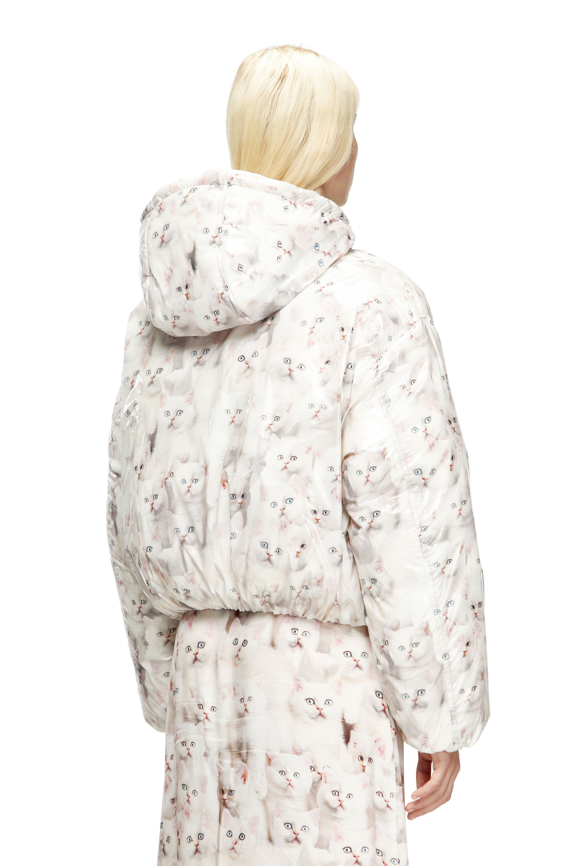 Diesel - W-INNER-R1, Damen Wattierte Jacke mit Katzen-Print in Weiß - 4