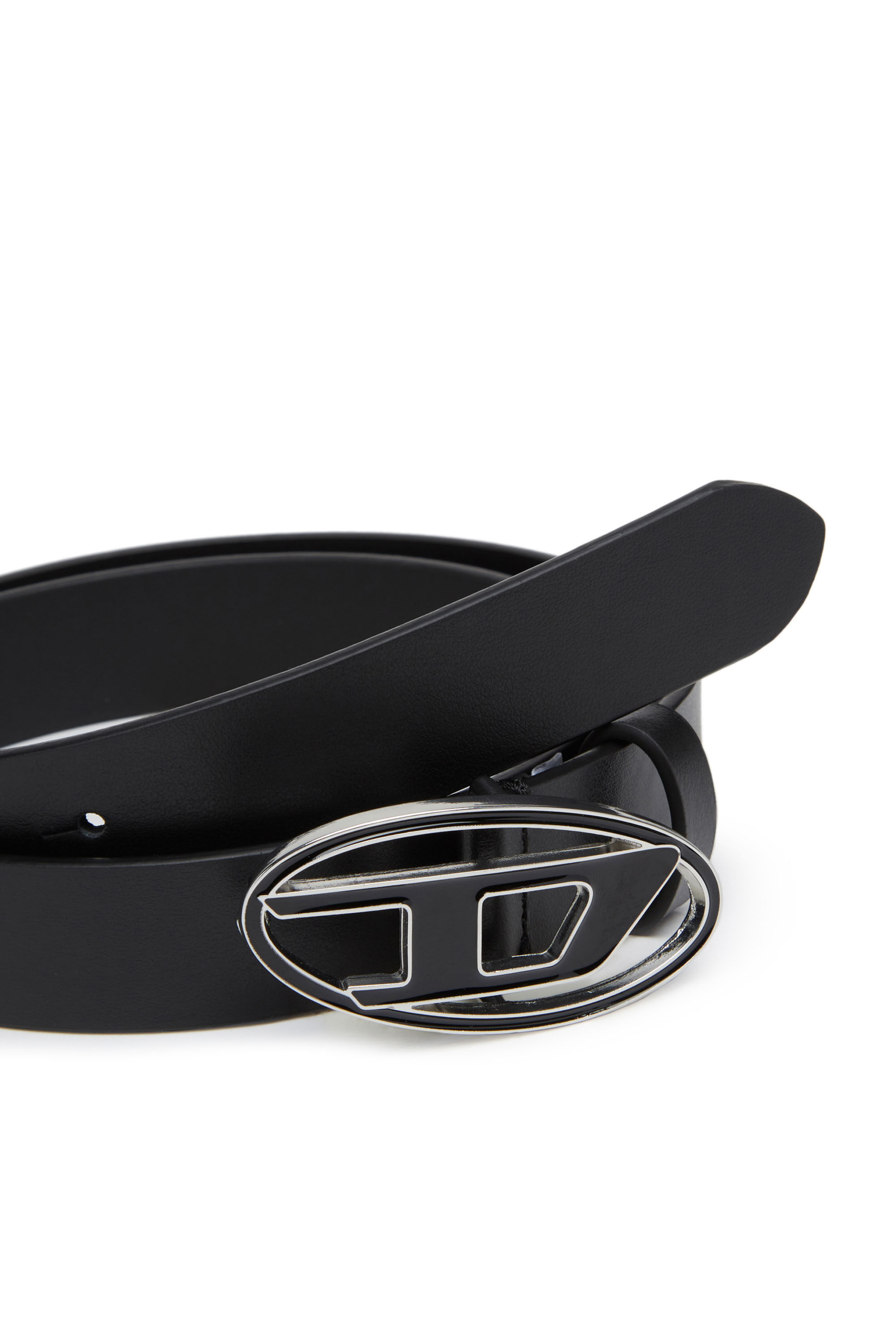 Women s Leather belt with enamelled buckle Black Diesel