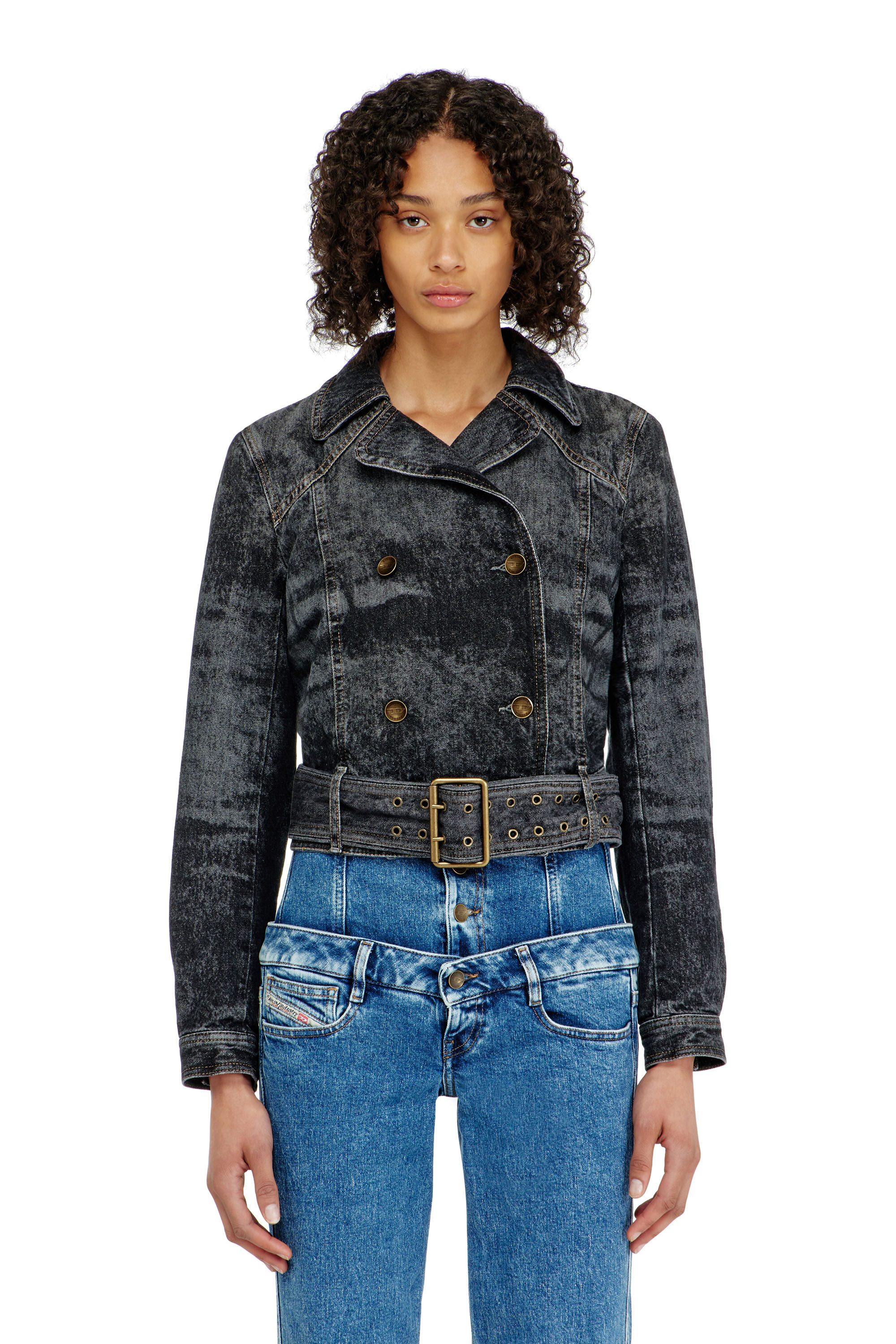 Diesel - DE-LEGEND-S, Damen Cropped Denimjacke mit G&uuml;rtel in Schwarz - 3