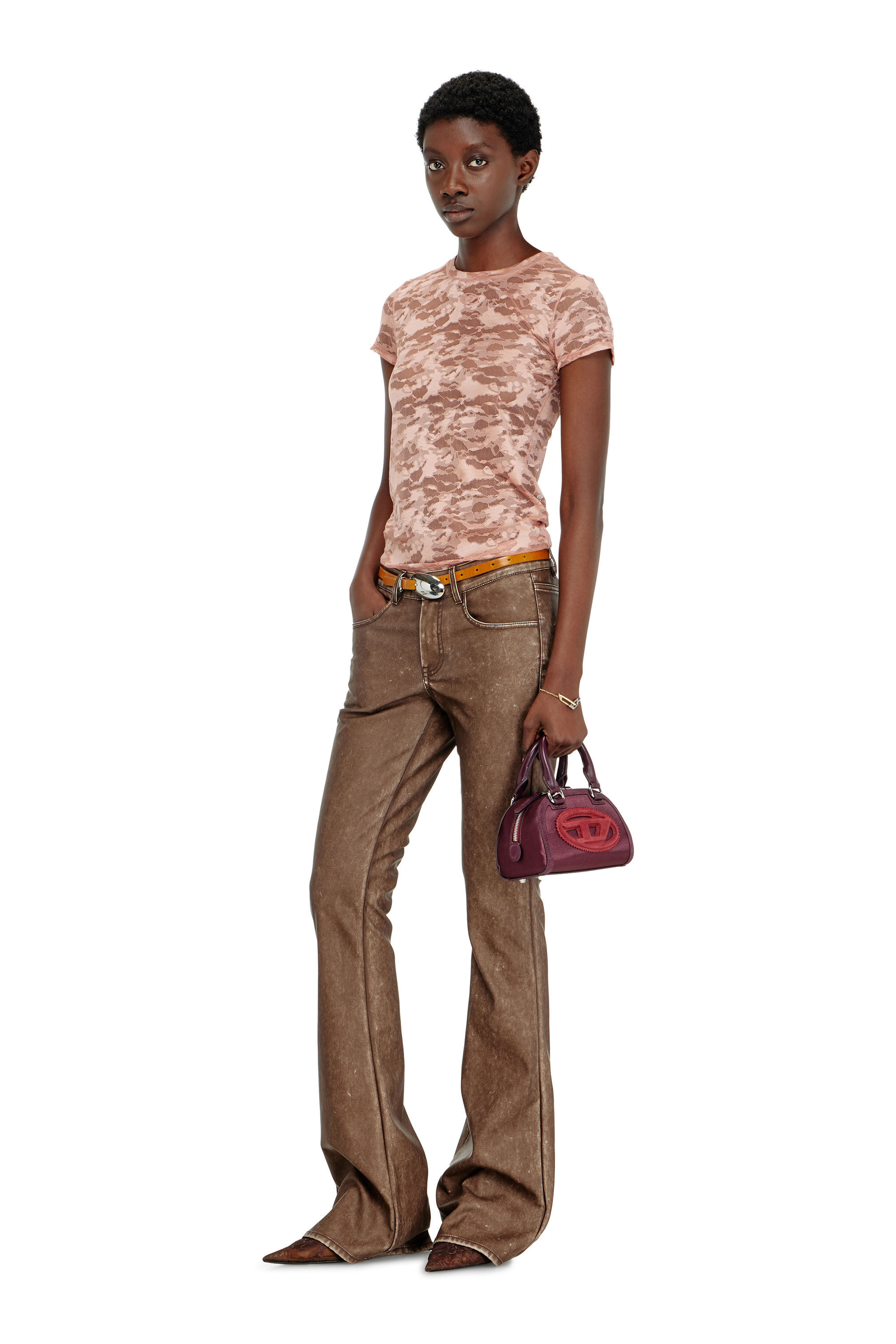 Diesel - KASIA-UTLT, Damen T-Shirt mit Camouflage-Spitze in Fleischfarben - 6
