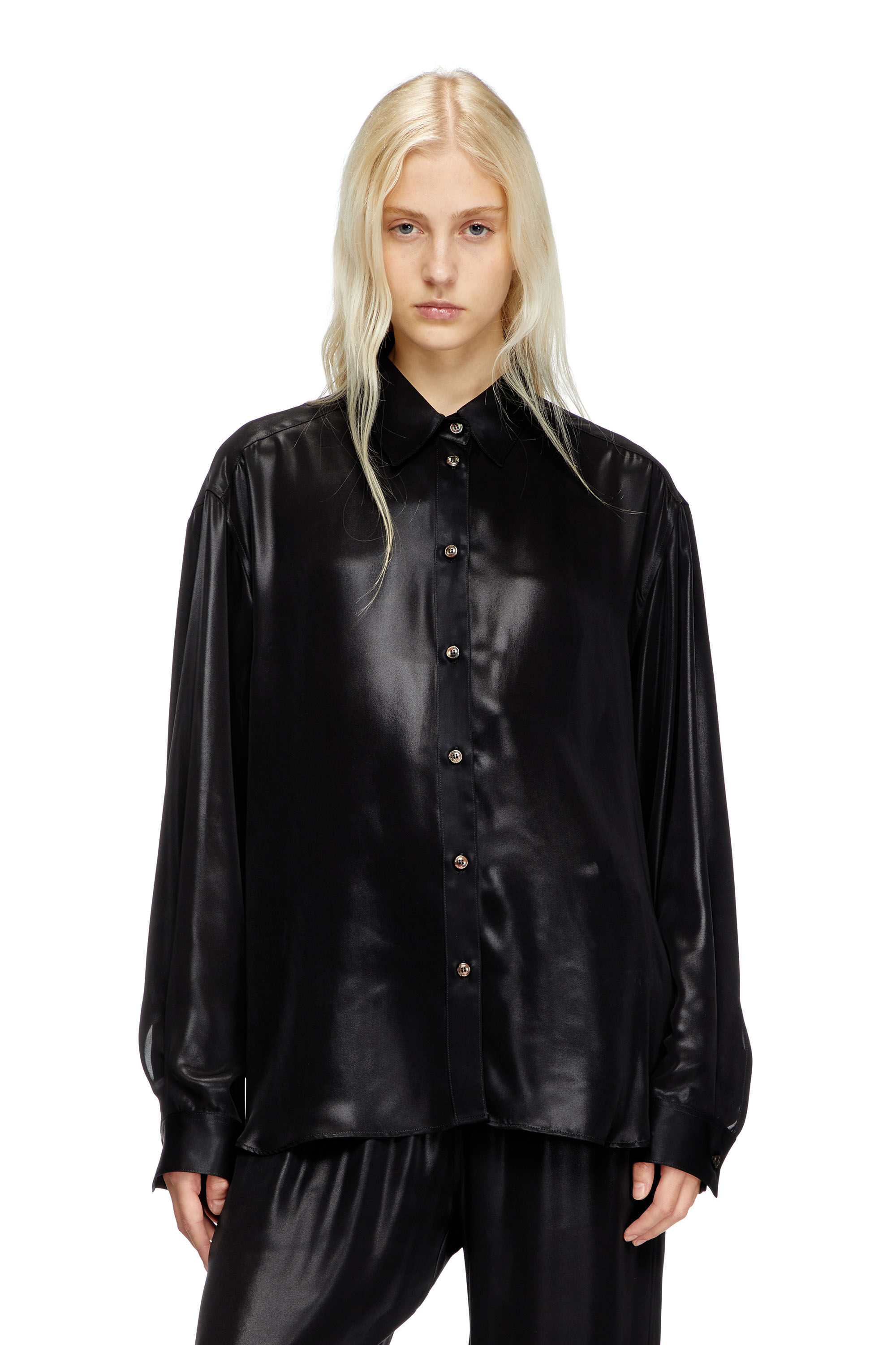 Diesel - S-SIMPLY-C-WN-Q1, Damen Fließendes Hemd aus laminiertem Stoff in Schwarz - 3