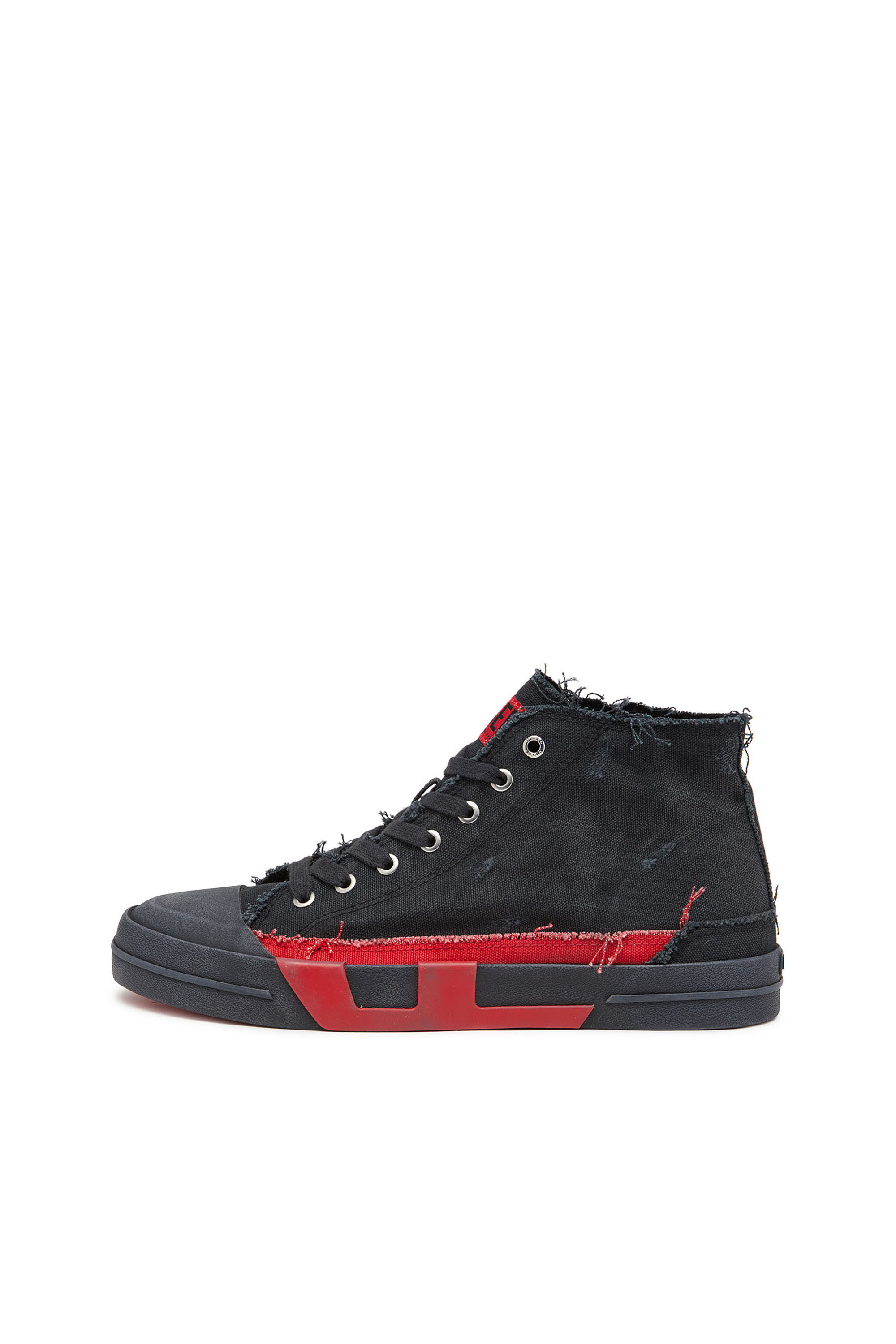 Diesel - S-D-VERSE MID II, Herren High-Top-Sneakers aus Canvas in vielgetragener Optik in Schwarz/Rot - 8