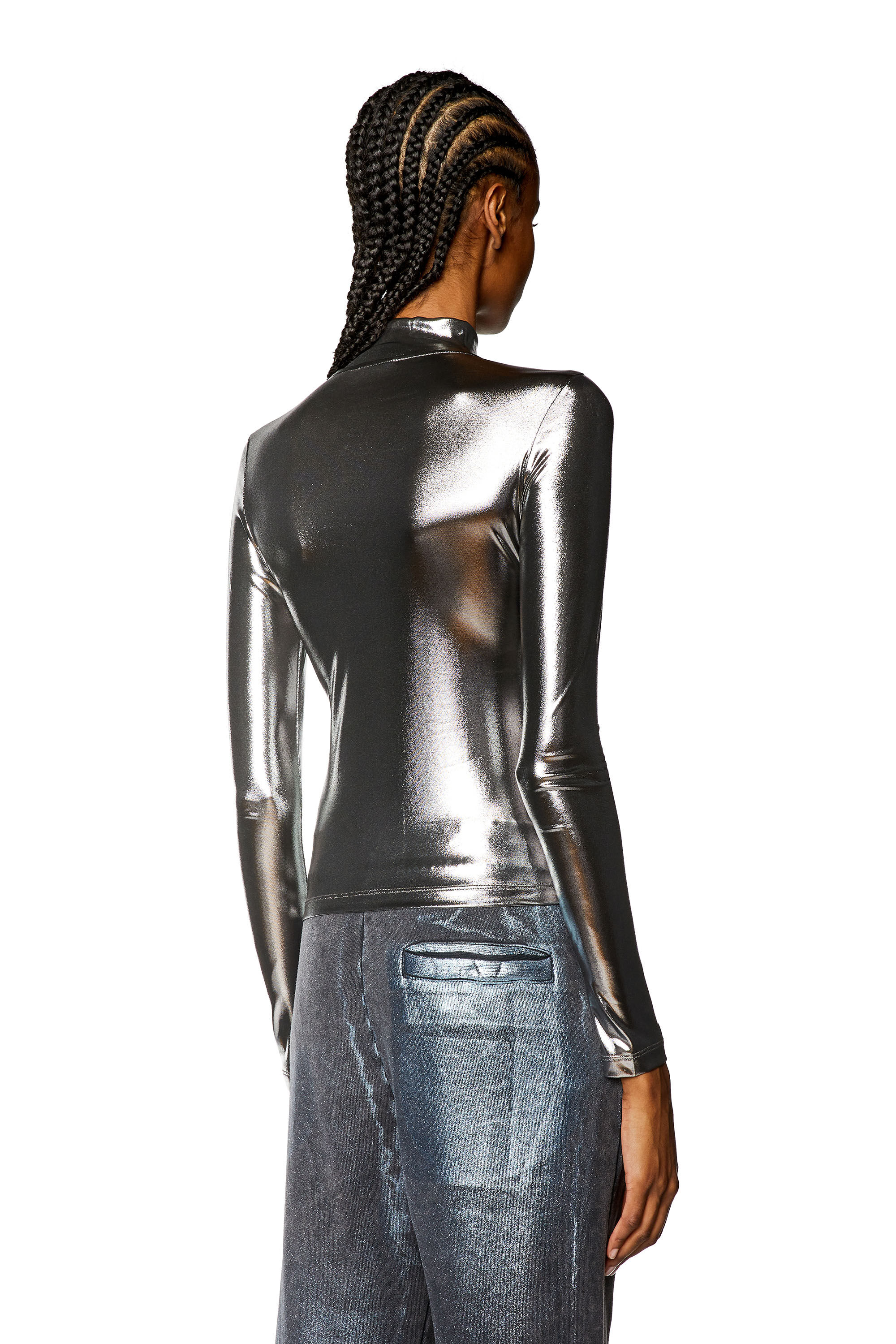 Diesel - T-META, Damen Metallic-Top mit Kettendetail in Schwarz - 4