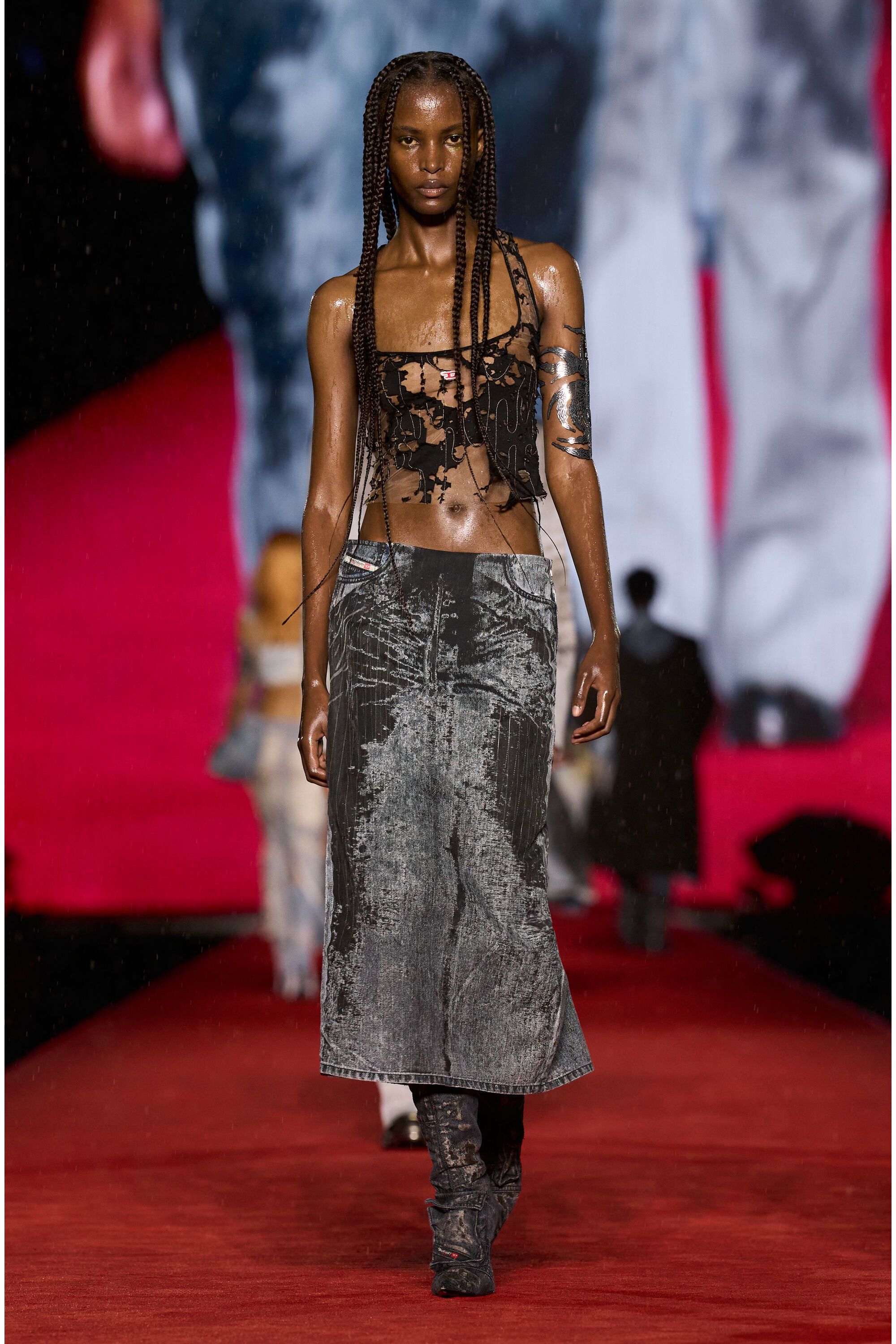 Diesel - T-BILS-DEV, Damen Tanktop aus T&uuml;ll mit Destroyed-Jersey in Schwarz - 6